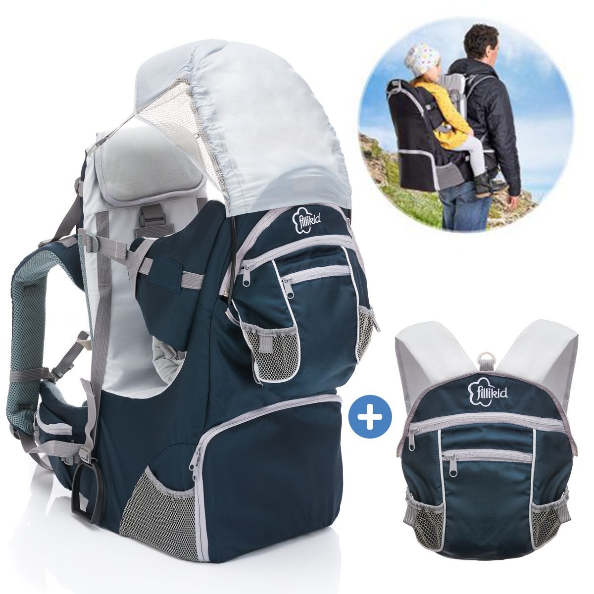 Fillikid Babytrage Blau, Rückentrage für Baby