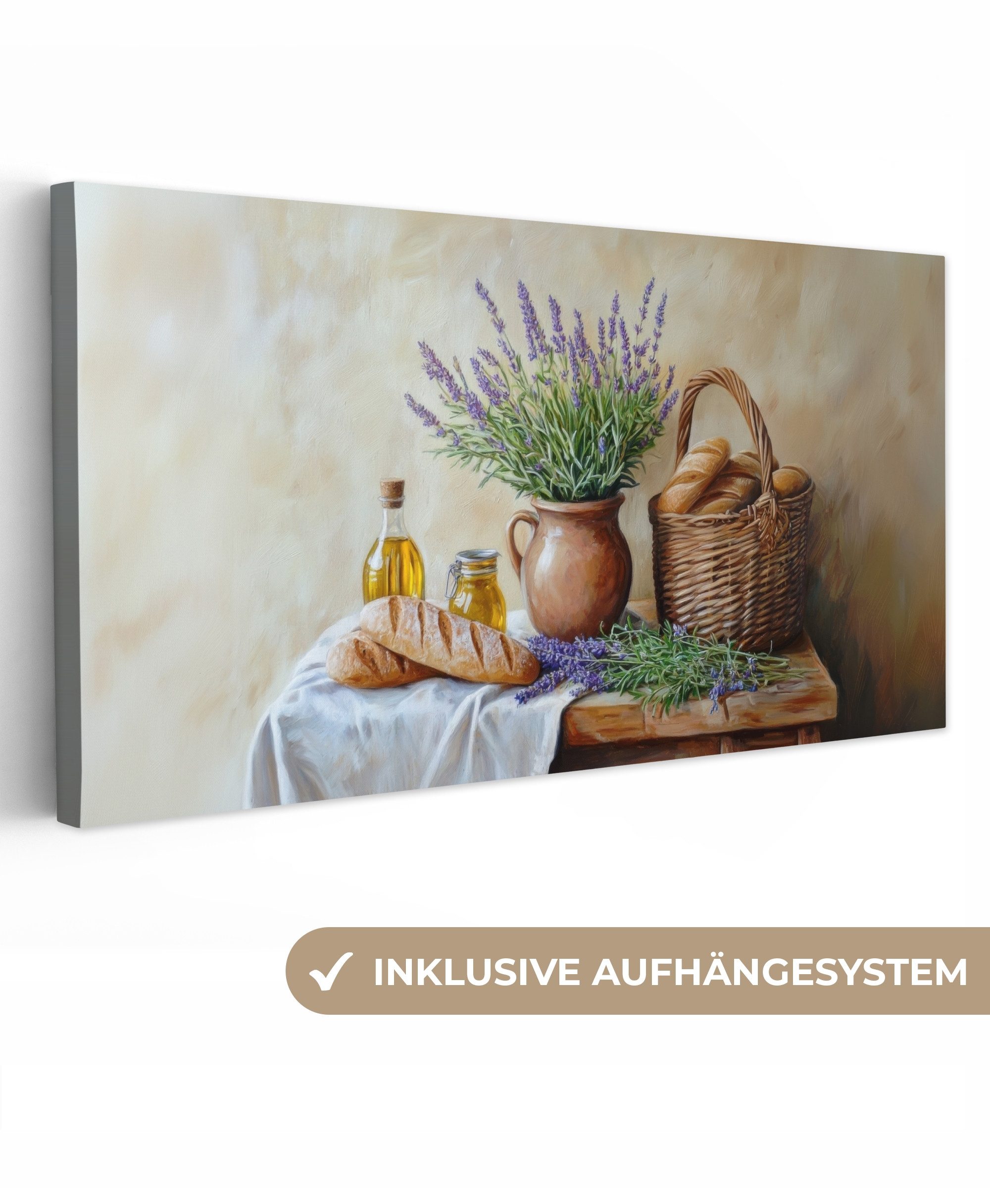 OneMillionCanvasses® Leinwandbild Panorama Lavendel - Brot