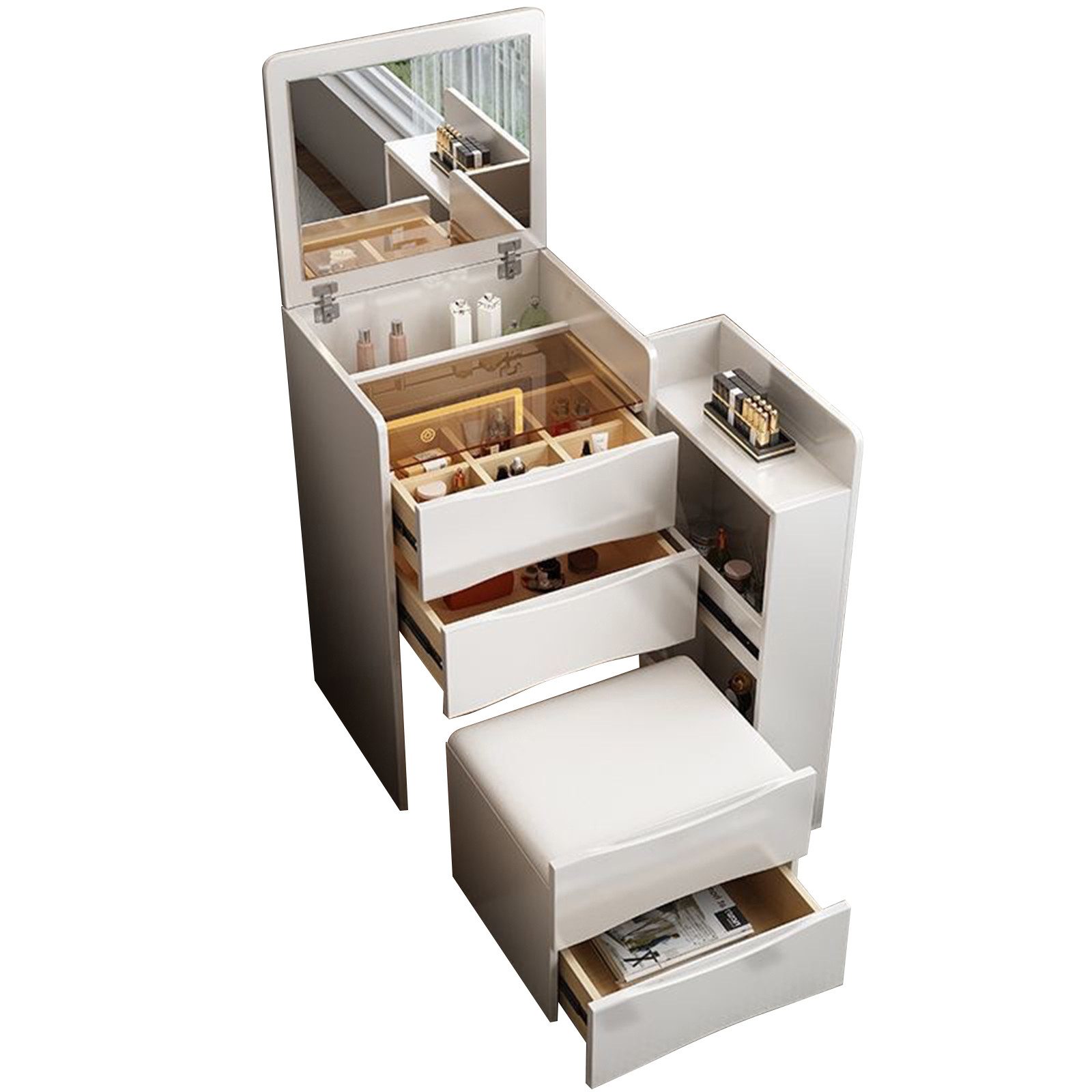 TWSOUL Schminktisch Mini-Schminktisch mit LED-Spiegel, Sideboard