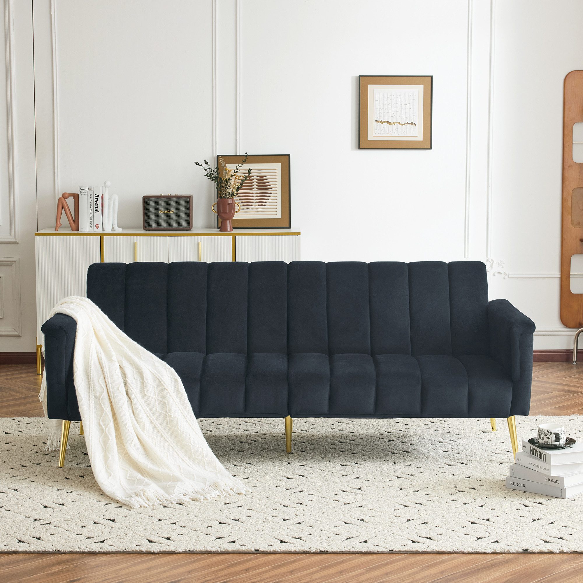 MODFU Schlafsofa Funktionsbett,Samtstoff,klappbares Schlafsofa, Vielseitiges Samt