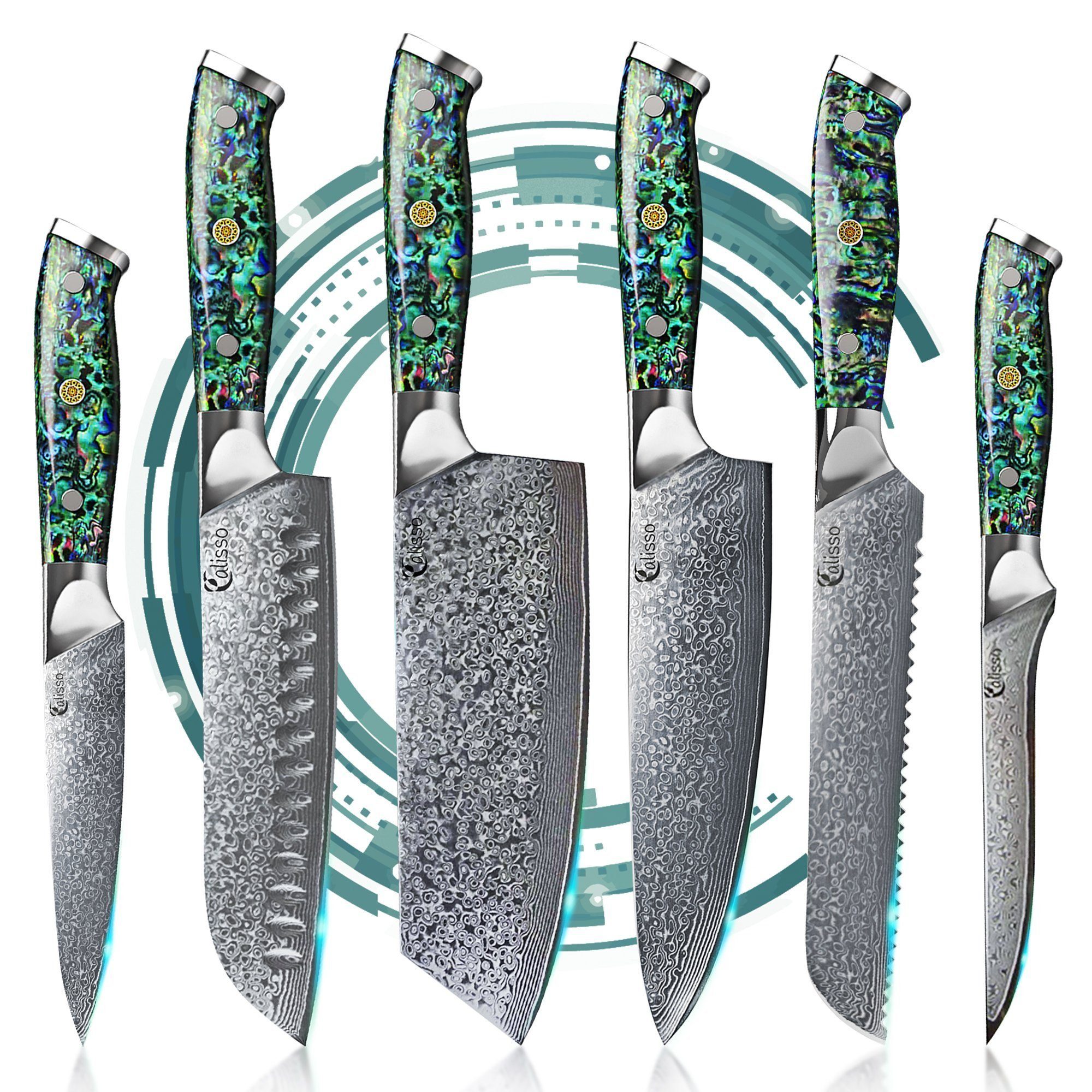 Calisso Messer-Set Abalone Line Küchenmesser Damastmesser