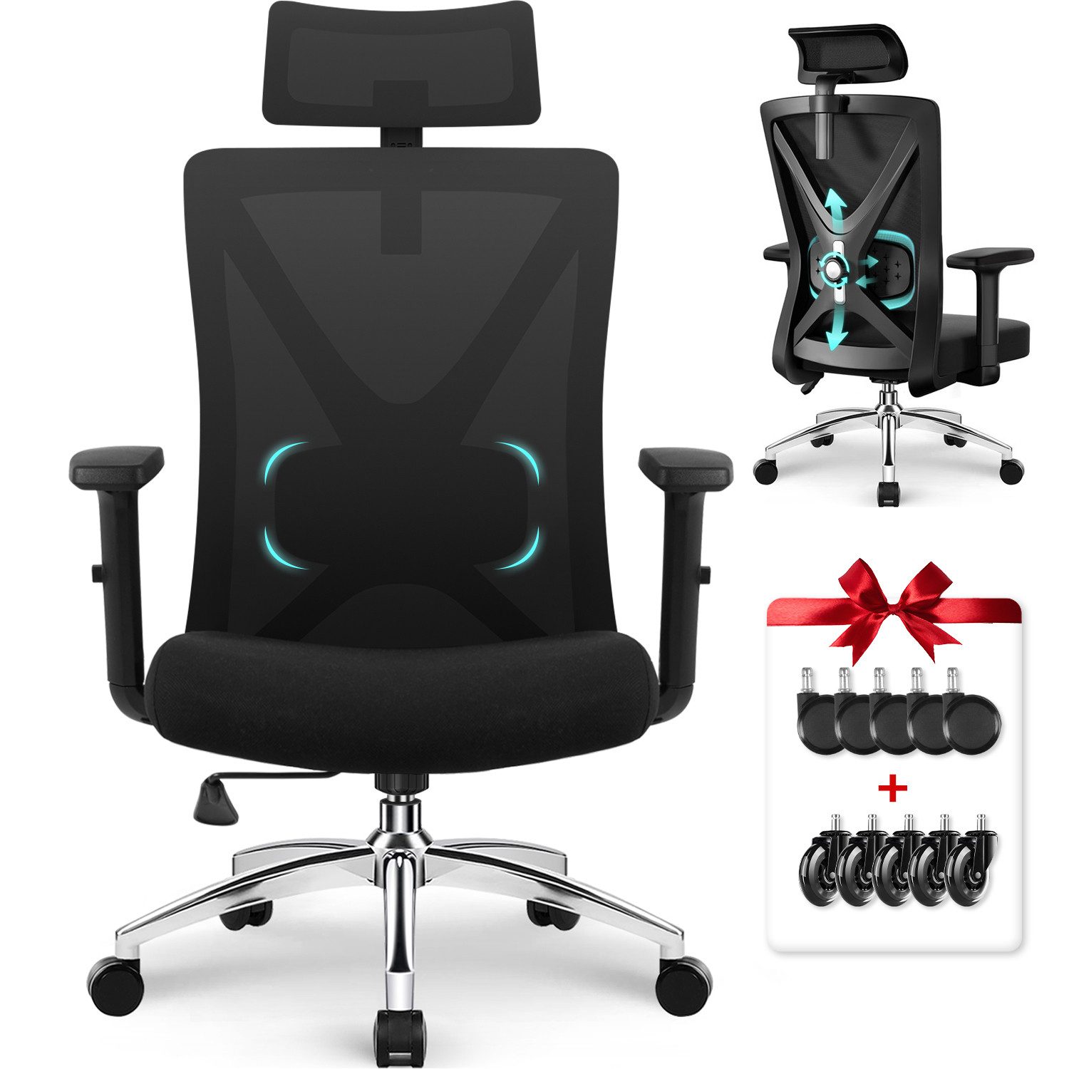 Adormii Bürostuhl Ergonomischer Bürostuhl,Bürostuhl mit Weiches-3D-Lendenkissen