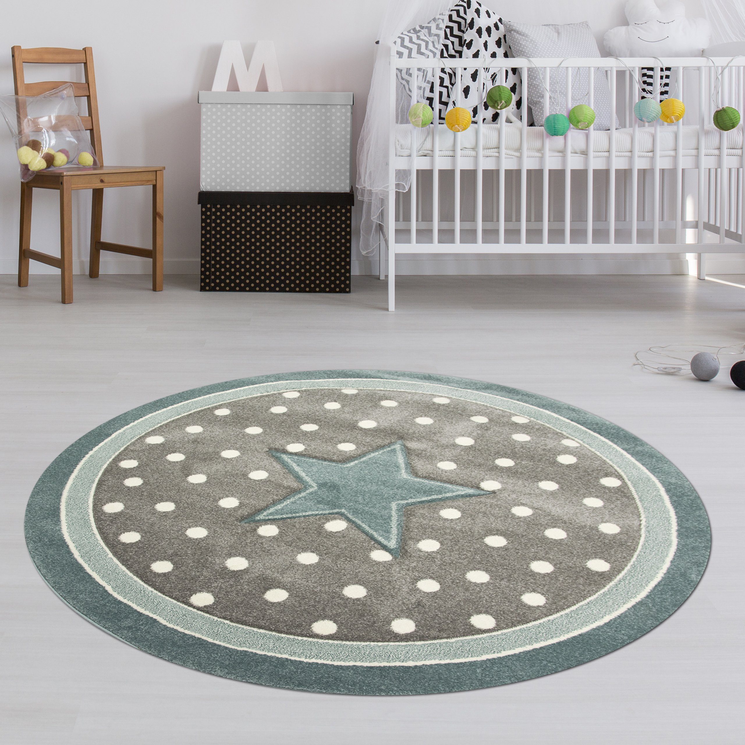 TeppichHome24 Kinderteppich Kinderteppich rund Stern in