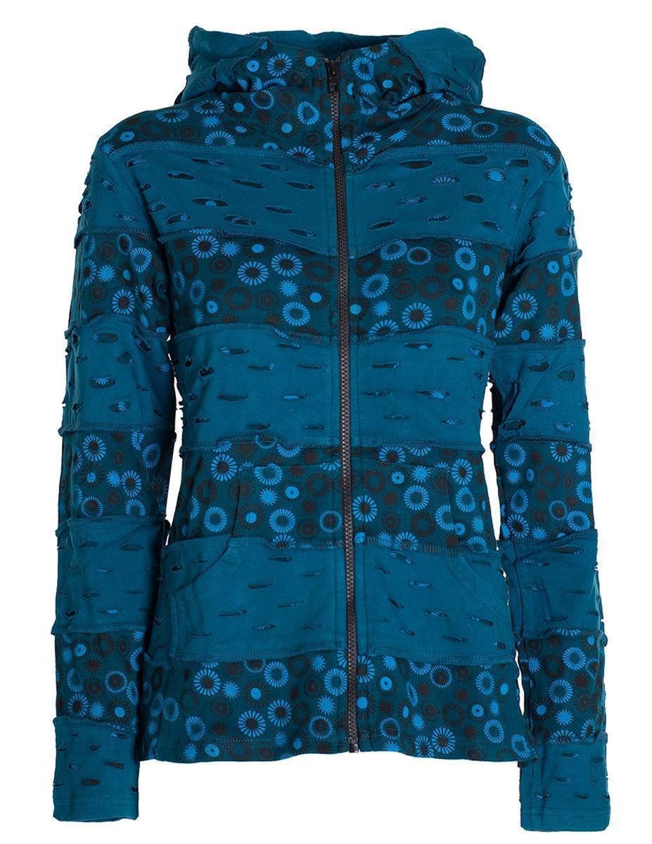 Vishes Kapuzensweatjacke Damen-Jacke Blumen Patch-Sweatjacke Hippie-Jacke