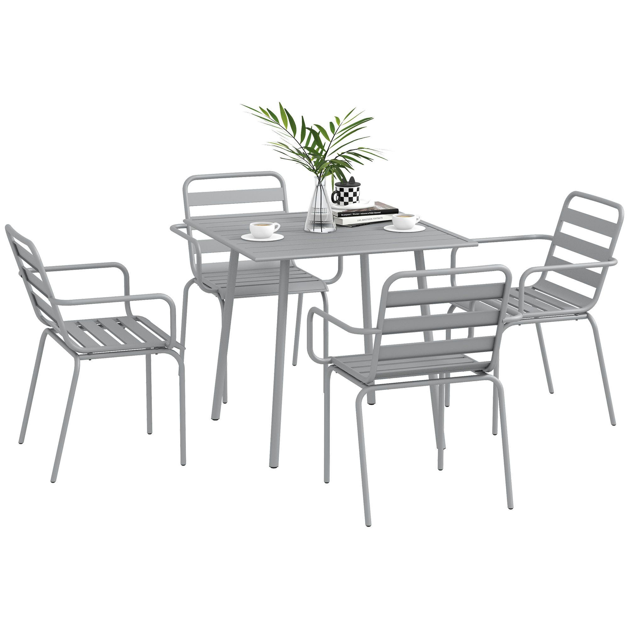 Outsunny Garten-Essgruppe Sitzgruppe mit 1 Esstisch,