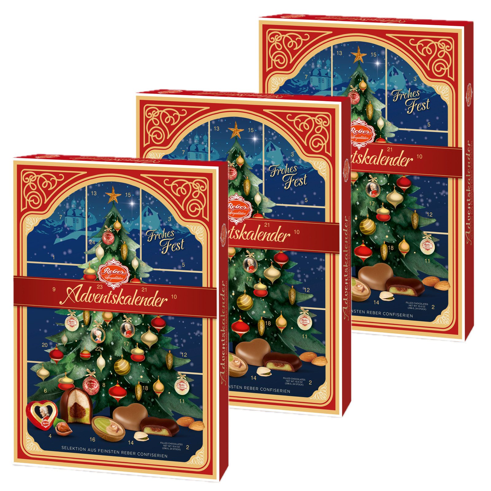 Reber Adventskalender Reber Spezialitäten-Adventskalender: Mozart-Kugeln &