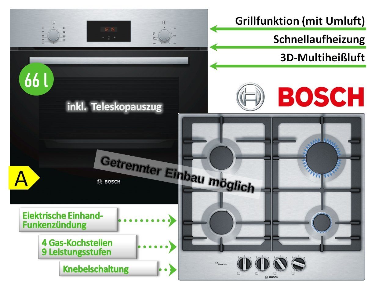 BOSCH Backofen-Set HERDSET Backofen mit 3D-Heißluft