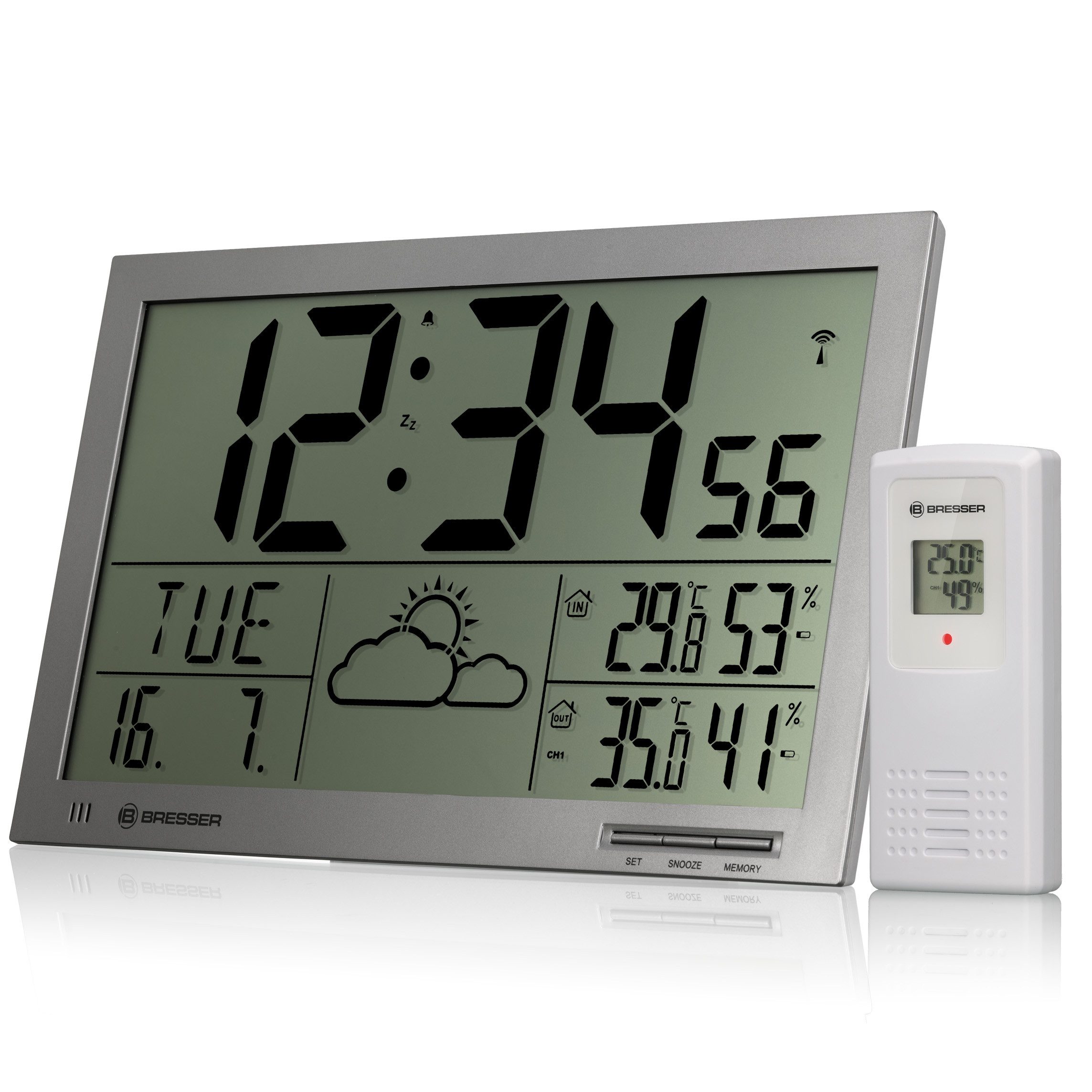 BRESSER Wanduhr MyTime Jumbo LCD Wetter-Wanduhr