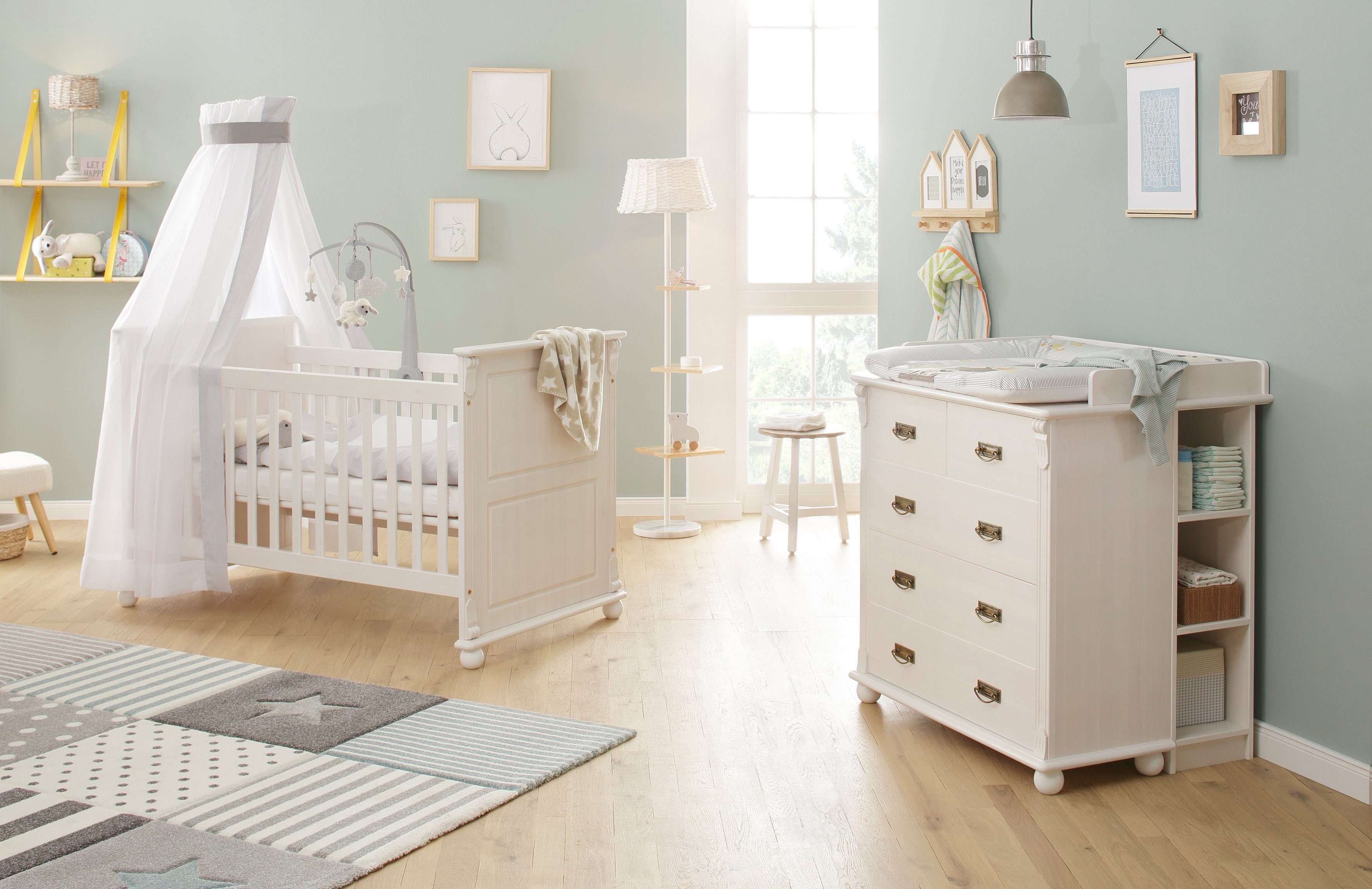 Lüttenhütt Babyzimmer-Komplettset Aimo, luxoriöser Landhausstil, Messinggriffe,