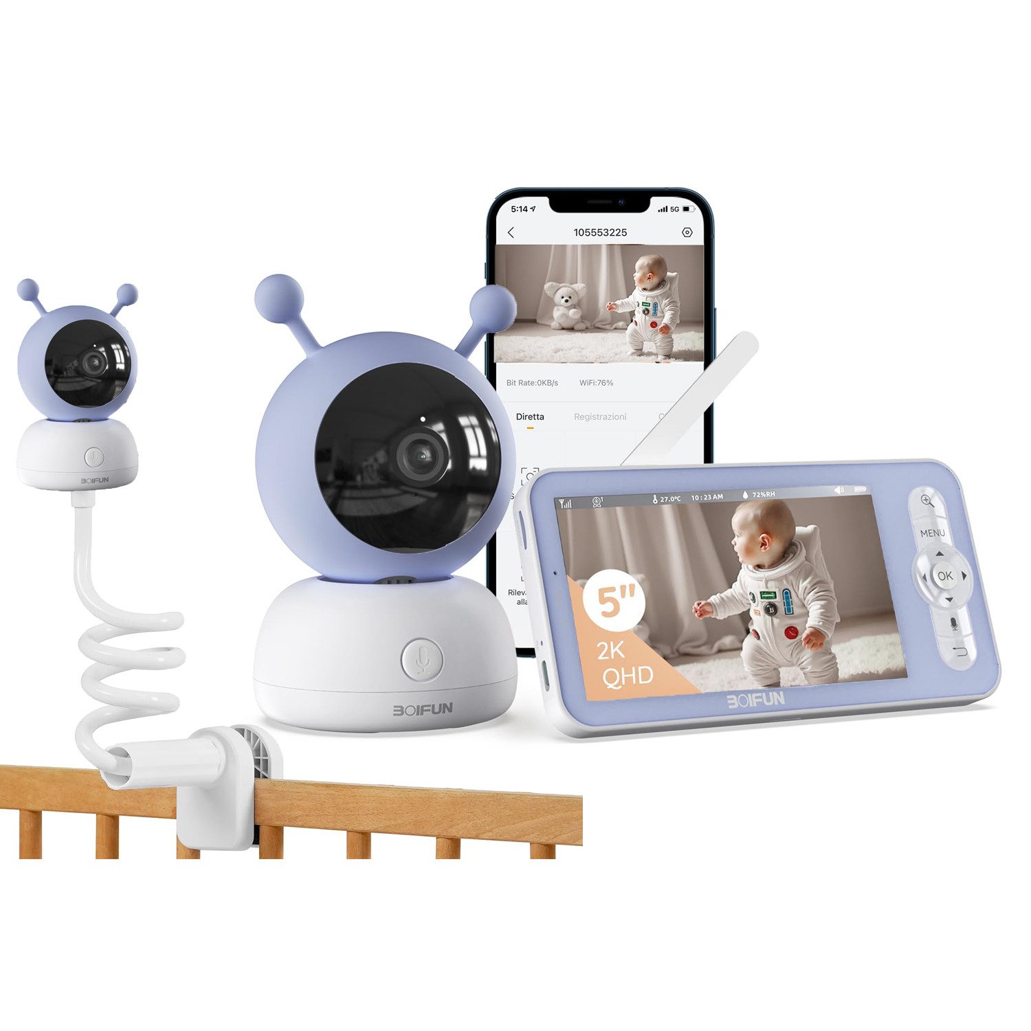 Boifun Video-Babyphone 5 Zoll Babyphone mit