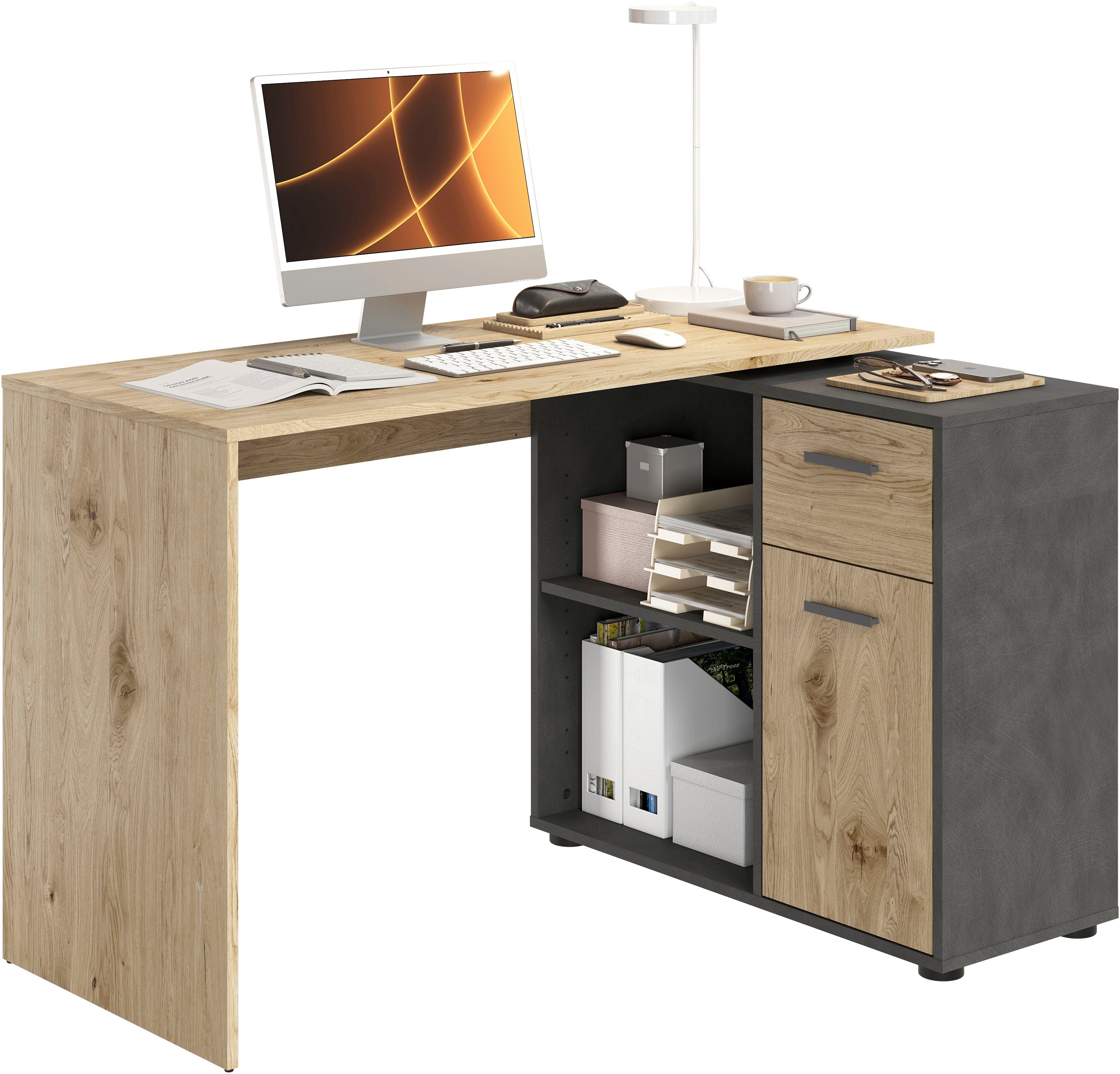 FMD Eckschreibtisch AUGSBURG, Schreibtisch/ Sideboard m.