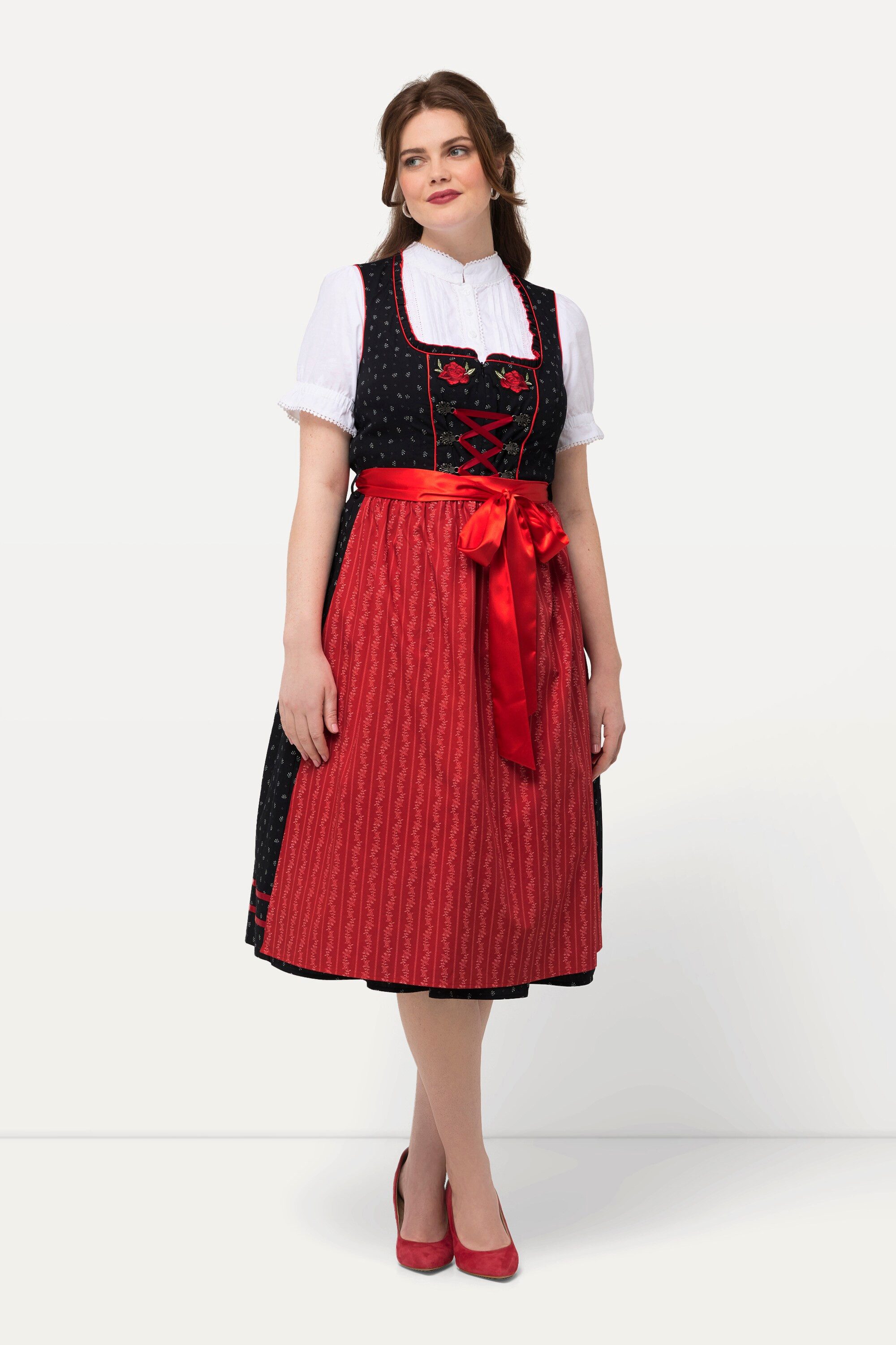 Ulla Popken Dirndl Dirndl Blütenstickerei Carree-Ausschnitt