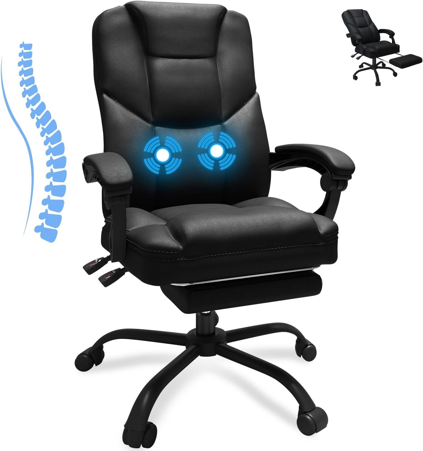 HOMALL Bürostuhl Ergonomischer Bürostuhl mit Massagefunktion,PU-Leder-Liegestuhl