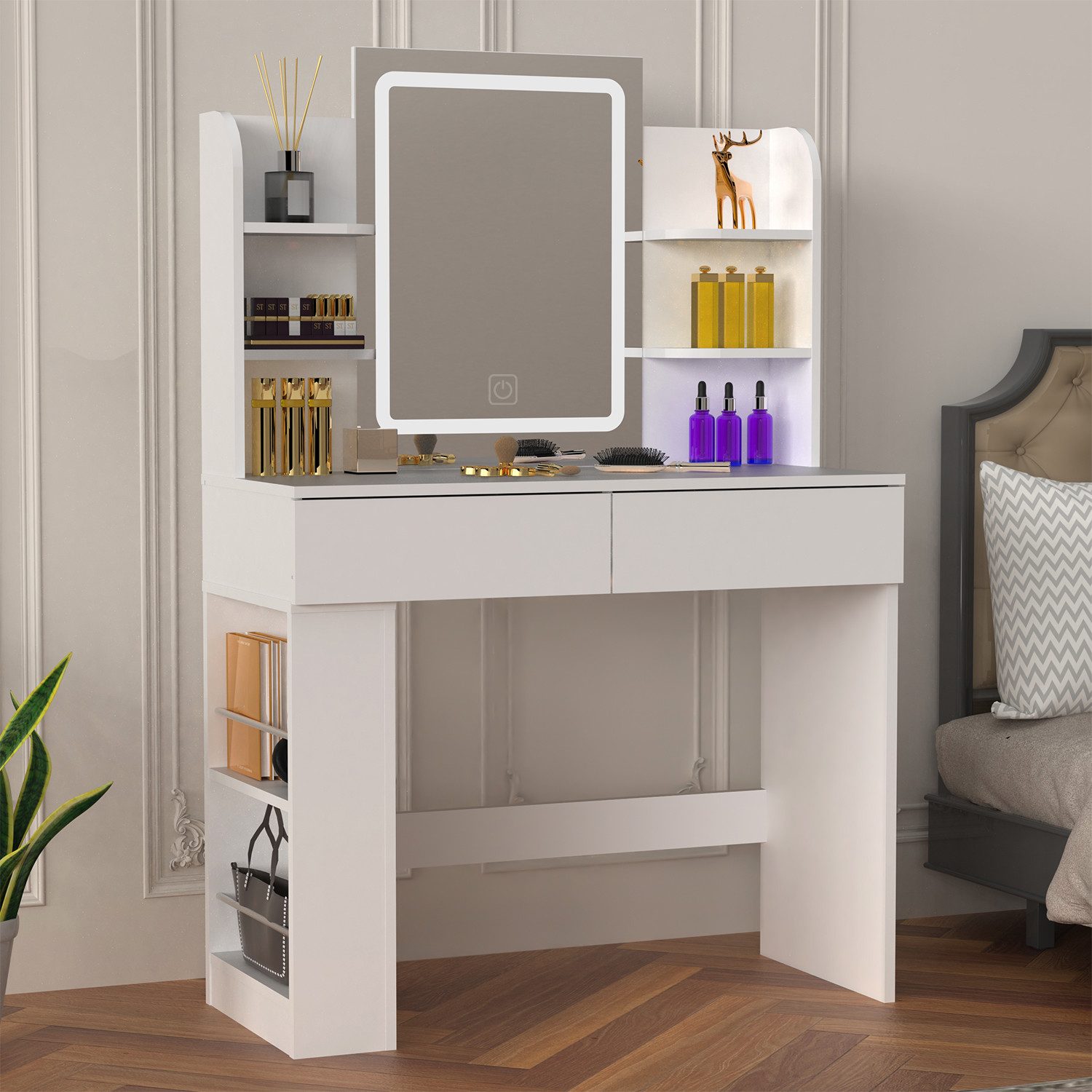 LOVONLIVE Schminktisch Eleganter LED-Schminktisch mit Spiegel,