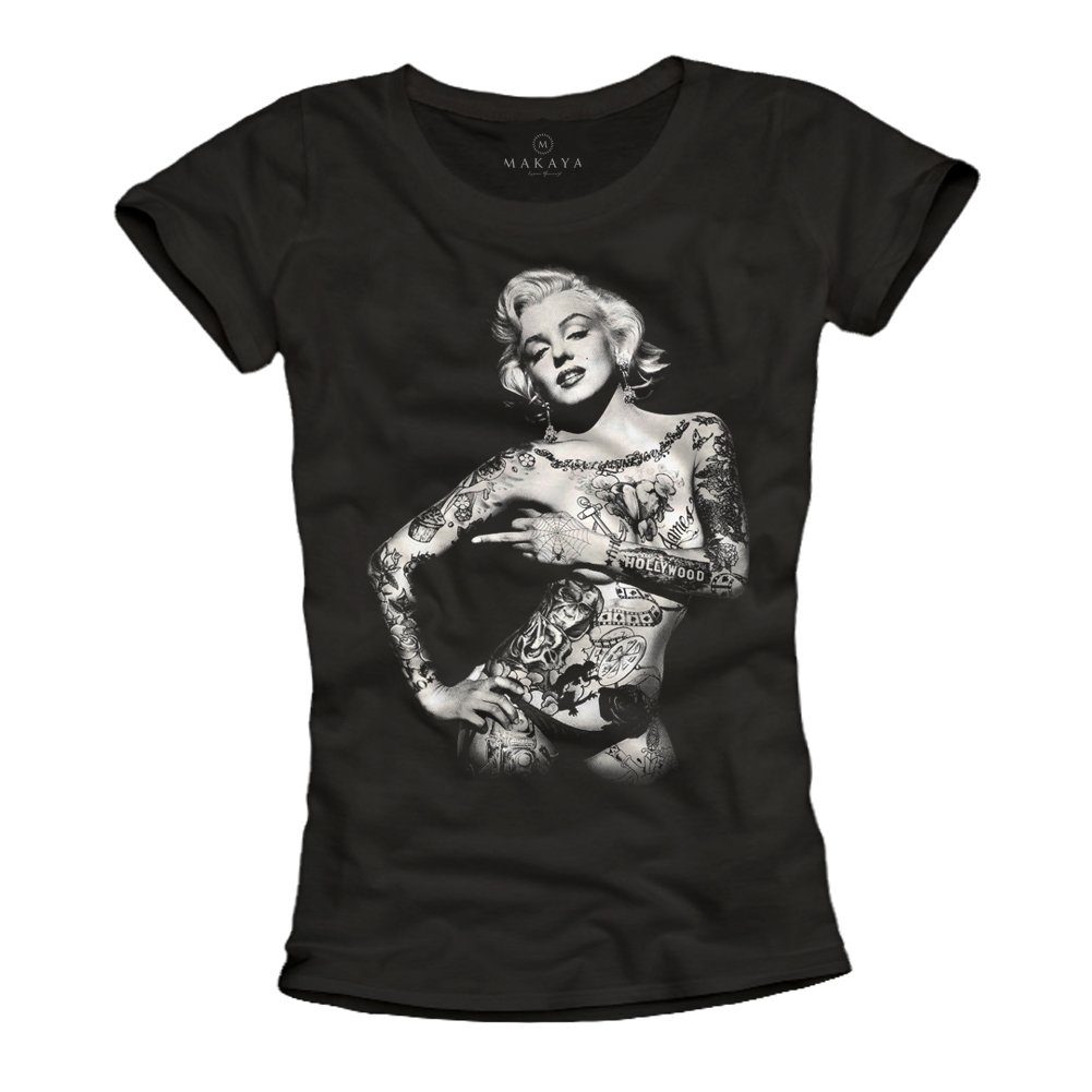 MAKAYA Print-Shirt Damen Marilyn Tattoo Kurzarm