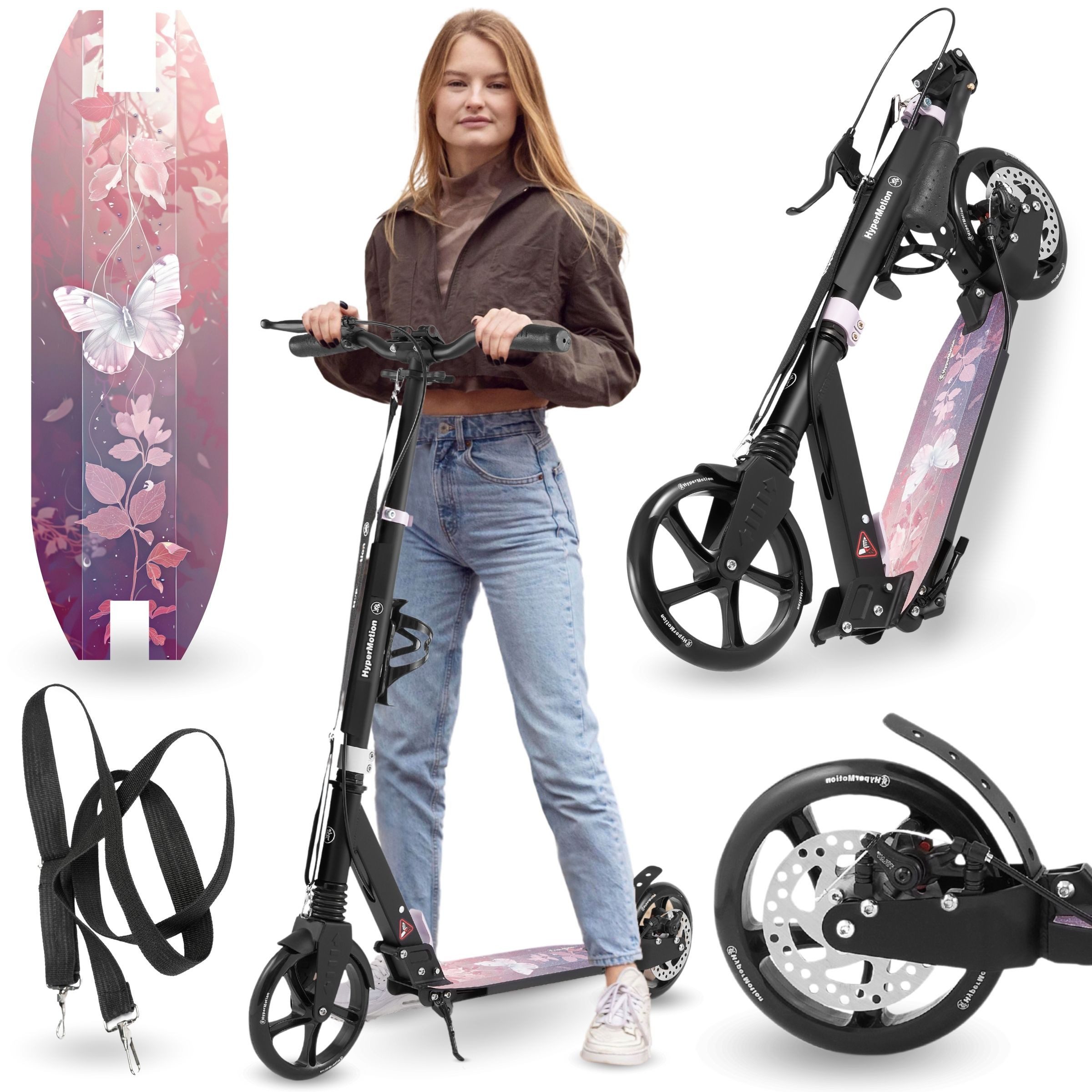 HyperMotion Scooter Faltbarer Aluminium-Scooter mit Federung