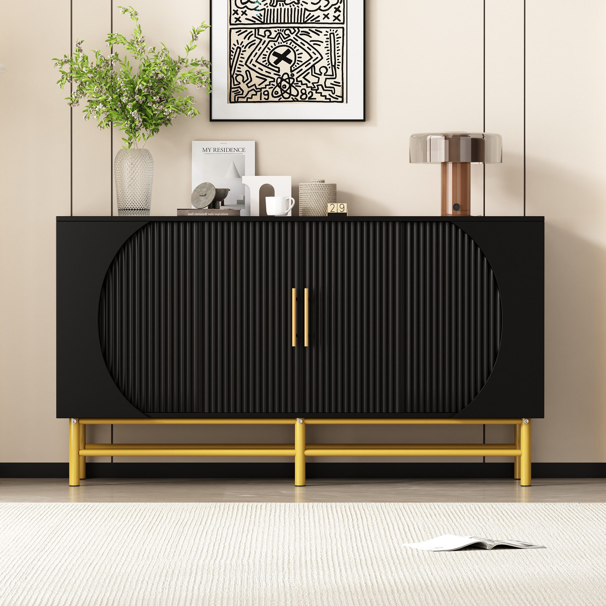 MODFU Sideboard Moderner Vier-Türen-Anrichte (Elegantes Vier-Türen-Sideboard