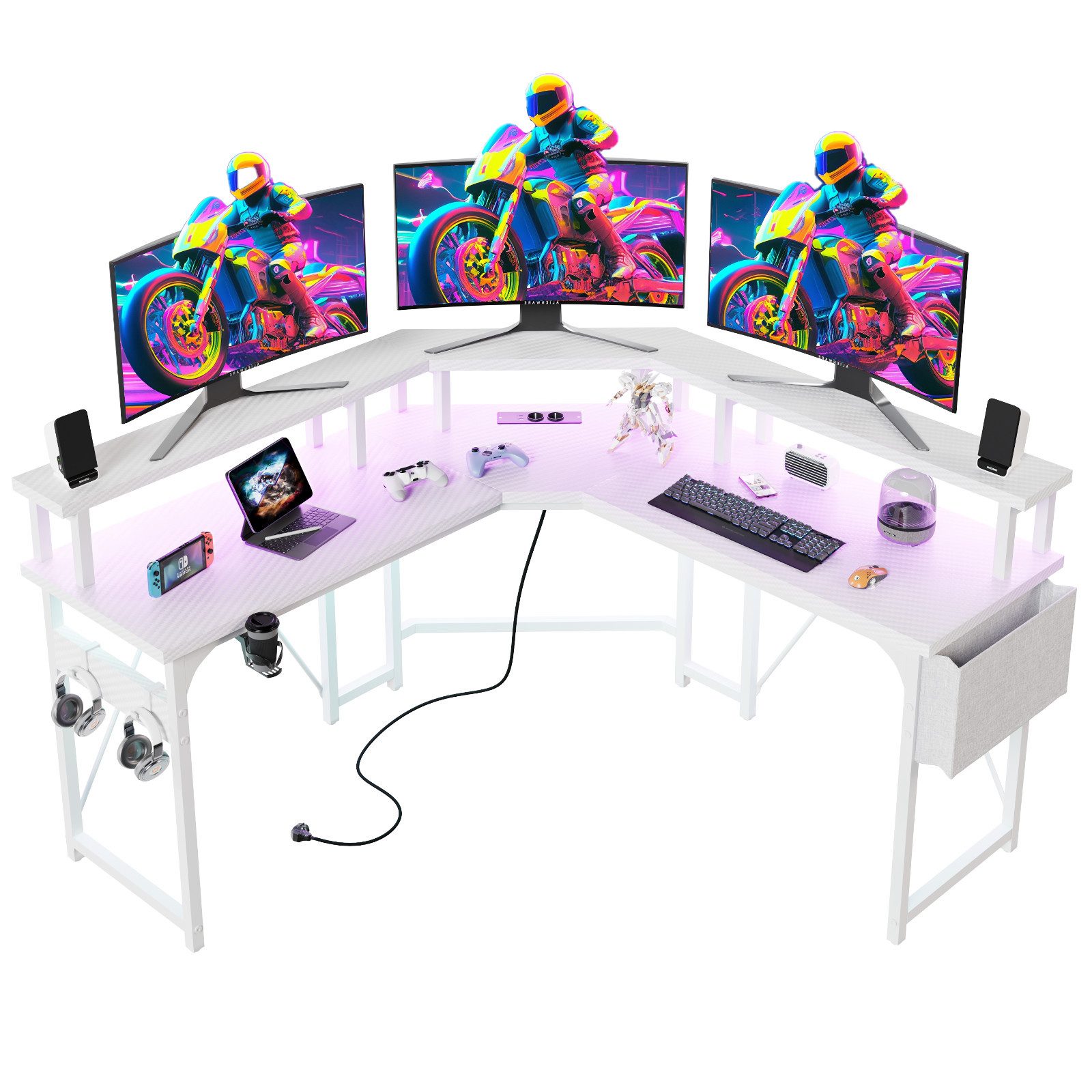 HOMALL Eckschreibtisch 153*153CM Eckspieltisch mit LED,