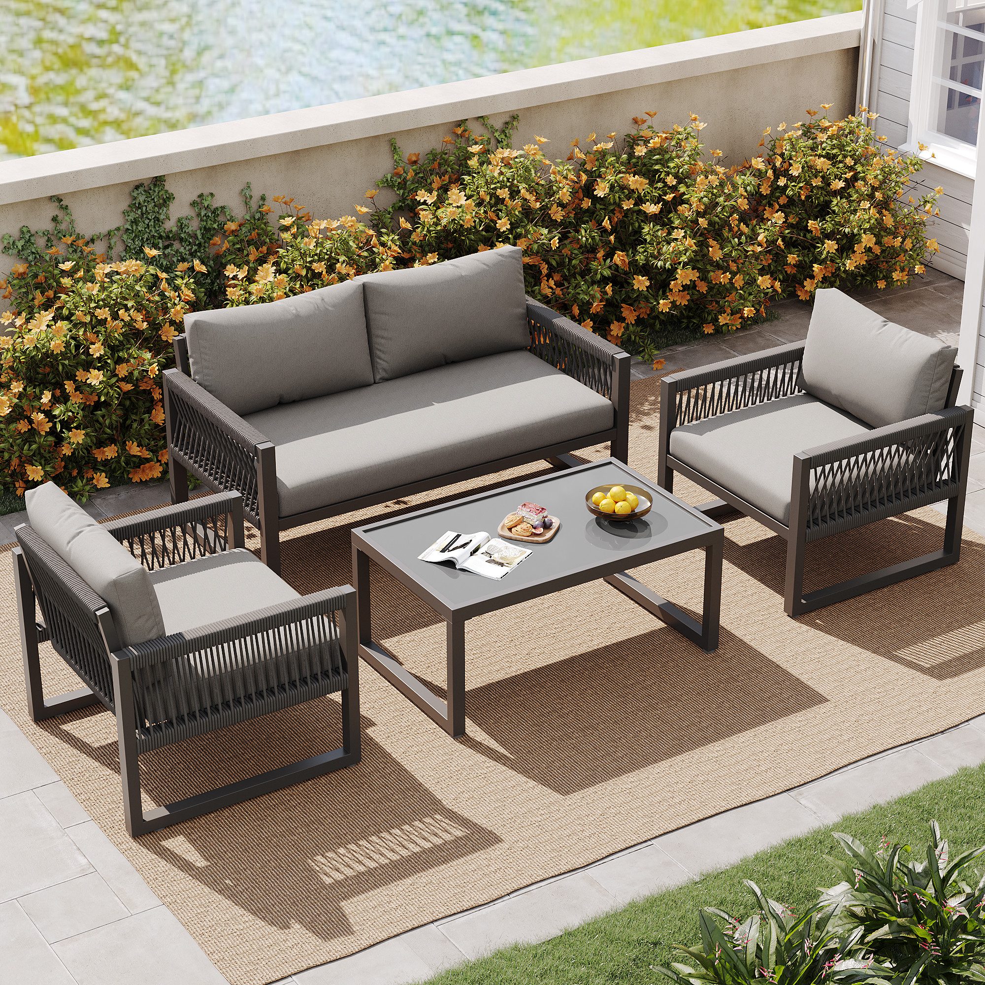 Flieks Gartenlounge-Set, 4 Sitzer Gartenmöbel Sitzgruppe