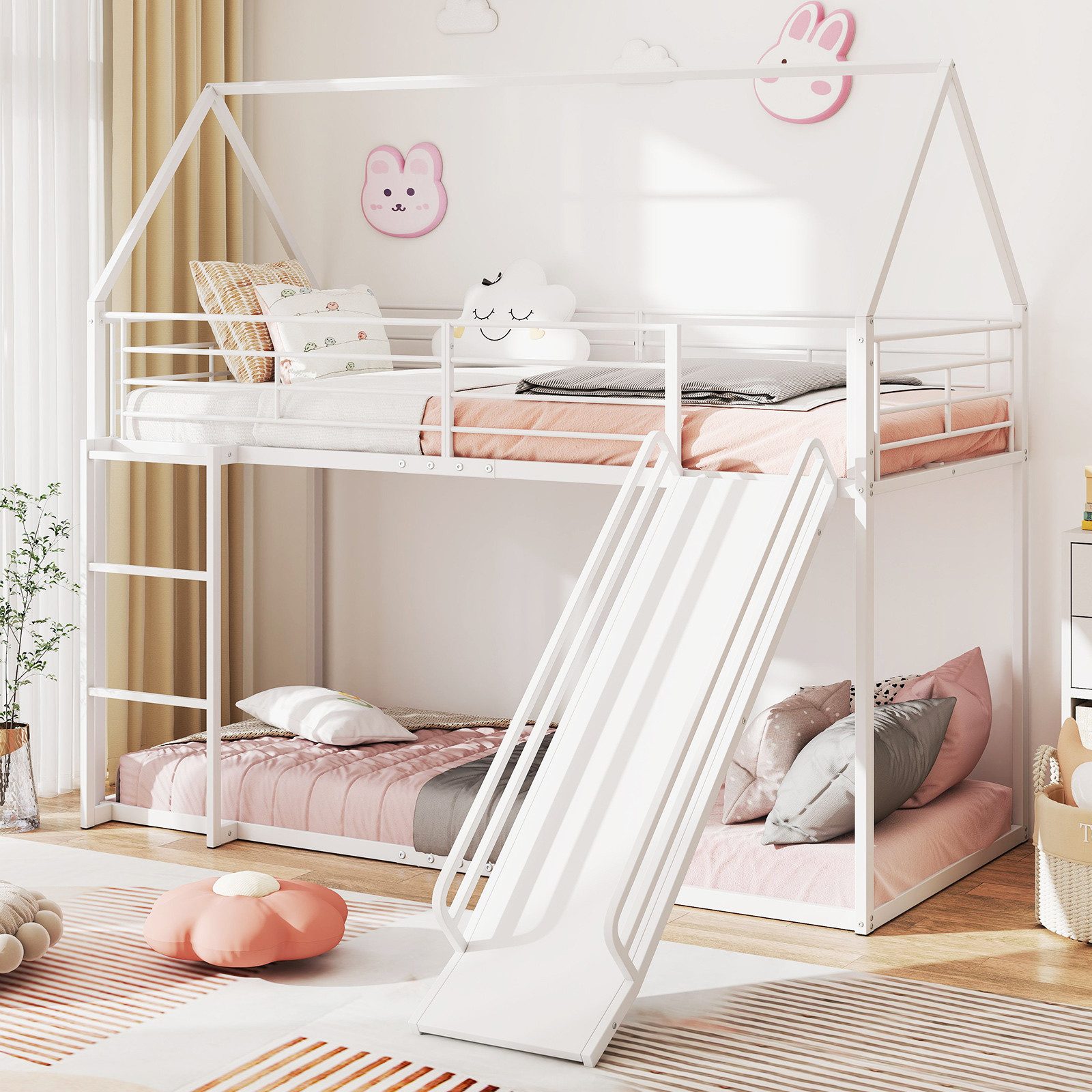 COSTWAY Hochbett Etagenbett, Kinderbett, mit Rutsche