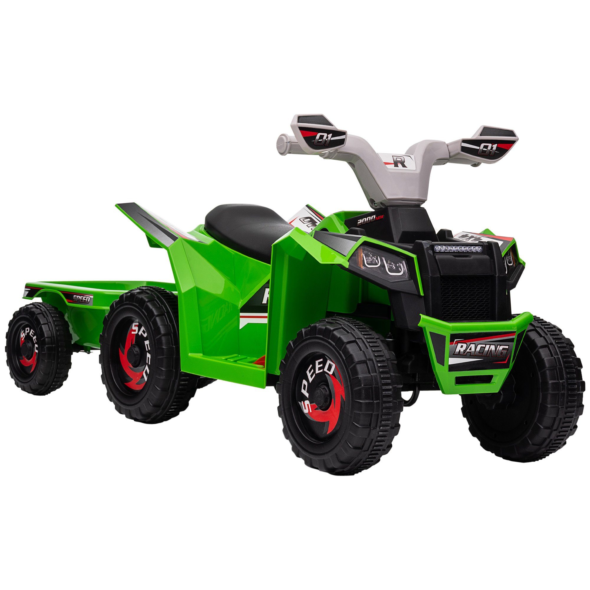 HOMCOM Elektro-Kinderquad Elektro-Quad, Kinderfahrzeug mit Anhänger,