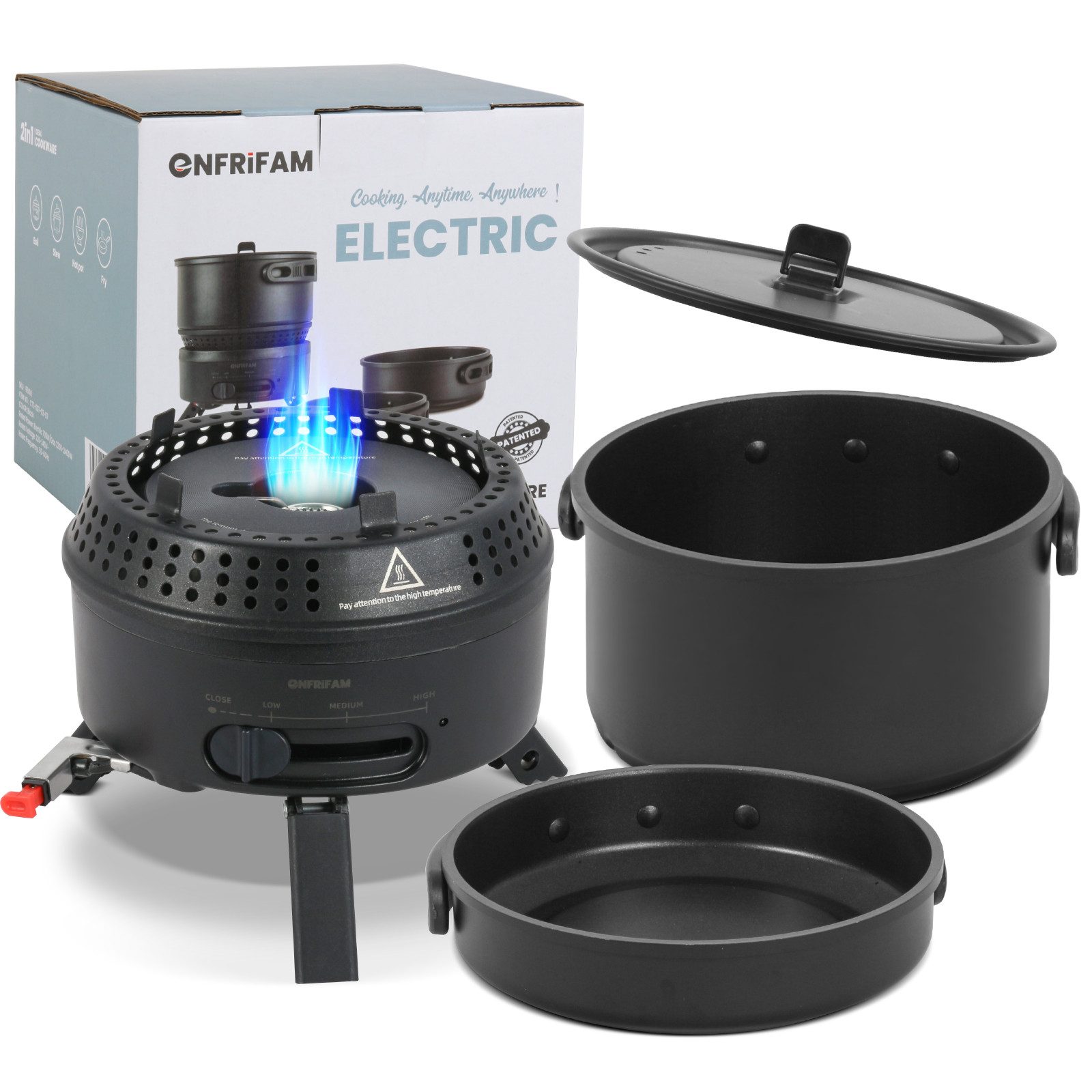 ENFRIFAM Gaskocher Campingkocher Set mit Topf