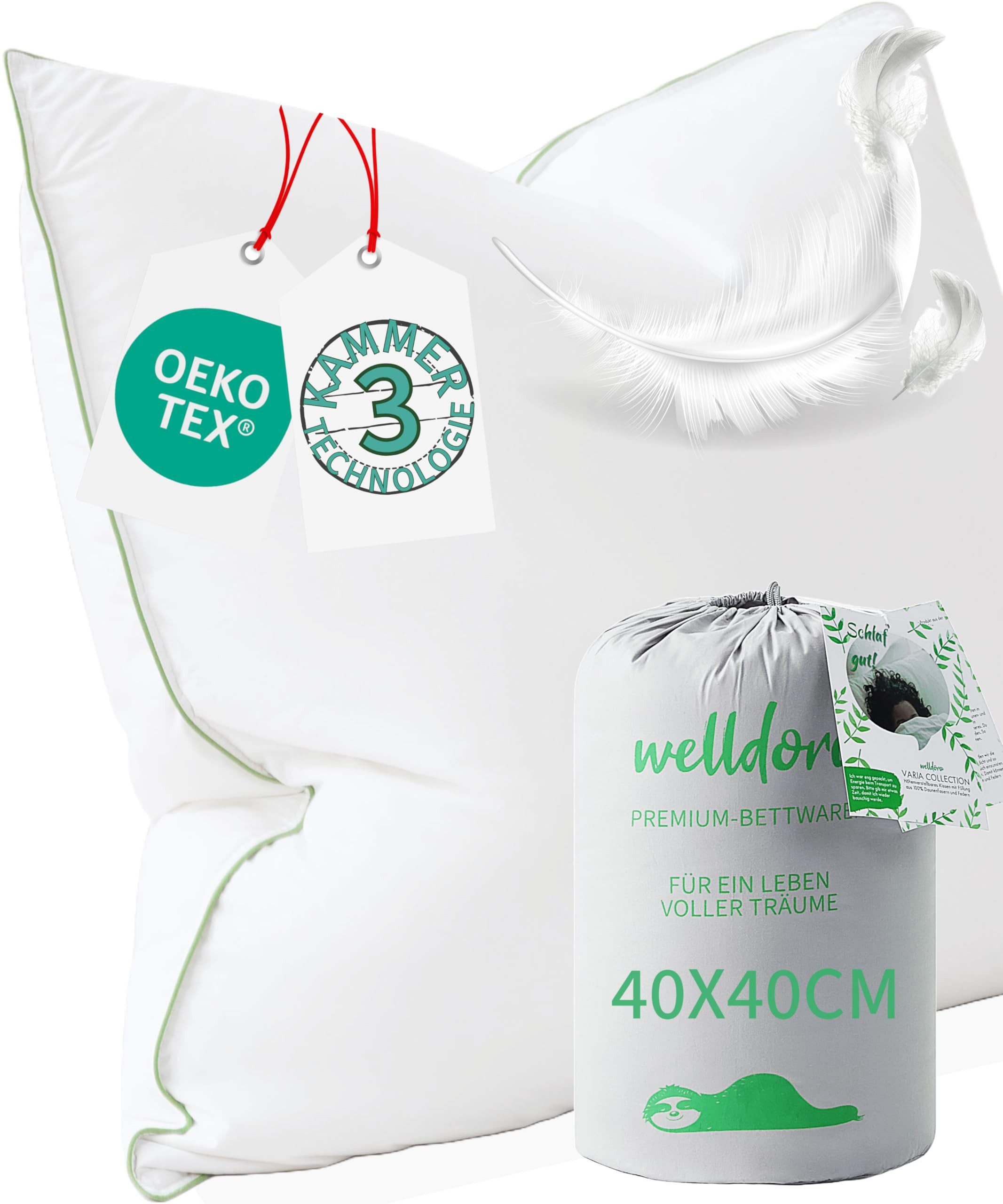 Welldora 3-Kammer-Kopfkissen Premium Kopfkissen, Ergonomisch optimiertes