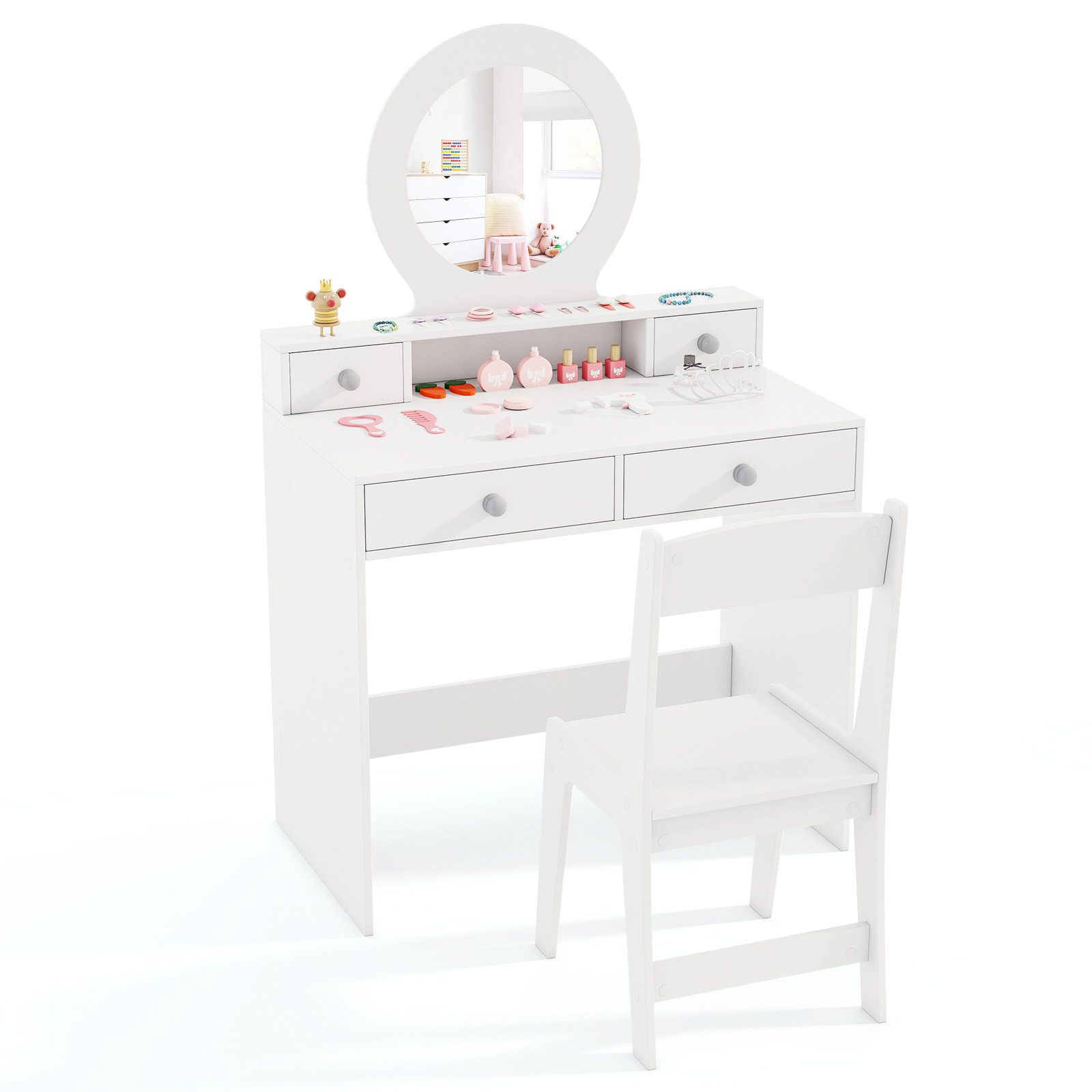 COSTWAY Schminktisch, Kinder Schminktisch mit Hocker