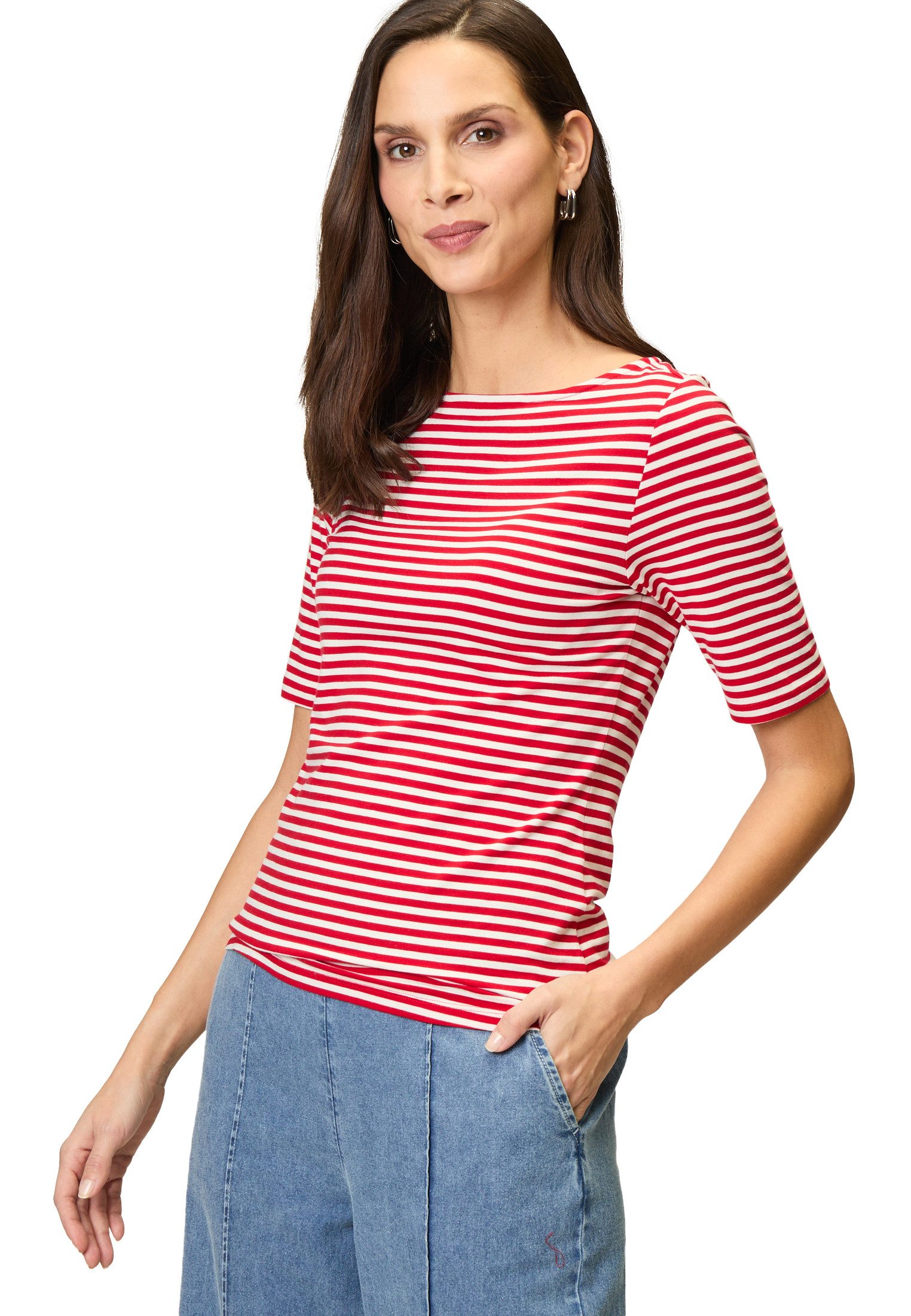 Zero Kurzarmshirt zero Streifenshirt mit U-Boot