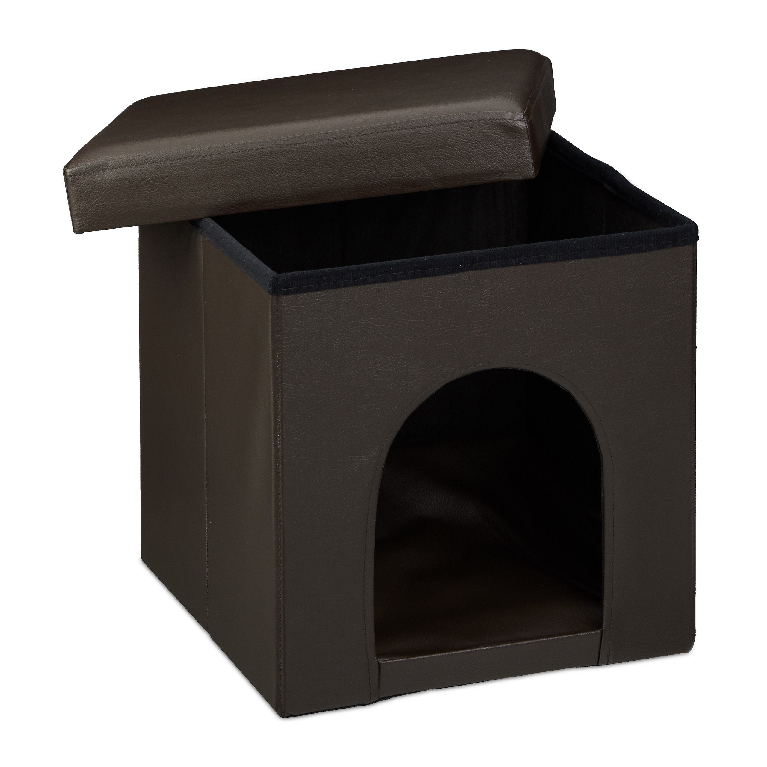 relaxdays Indoorhütte Hundebox Sitzhocker, Braun