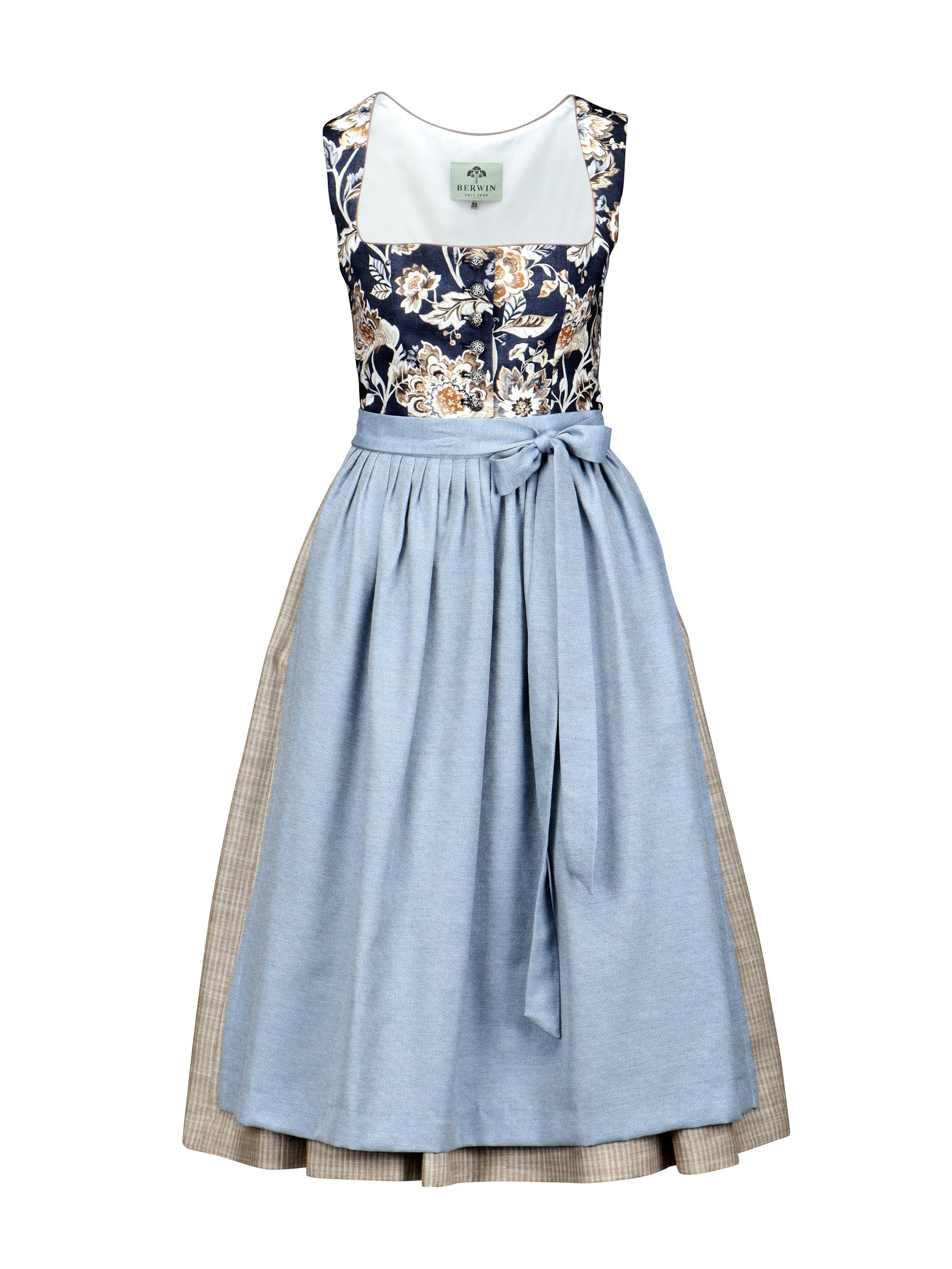 Berwin Dirndl Dirndl mit Blumendruck-Oberteil blau