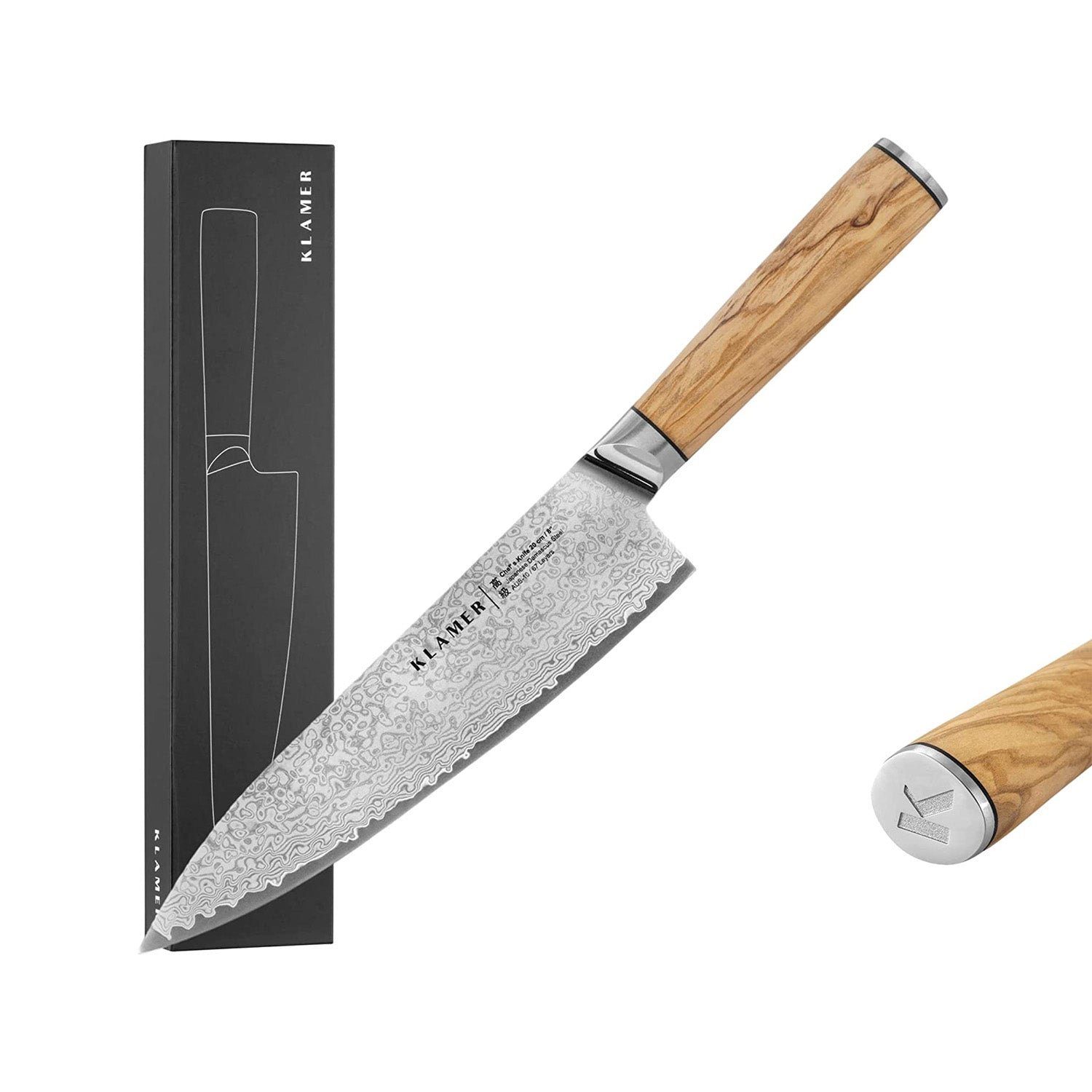KLAMER Damastmesser Chefmesser 20cm Olive, extra