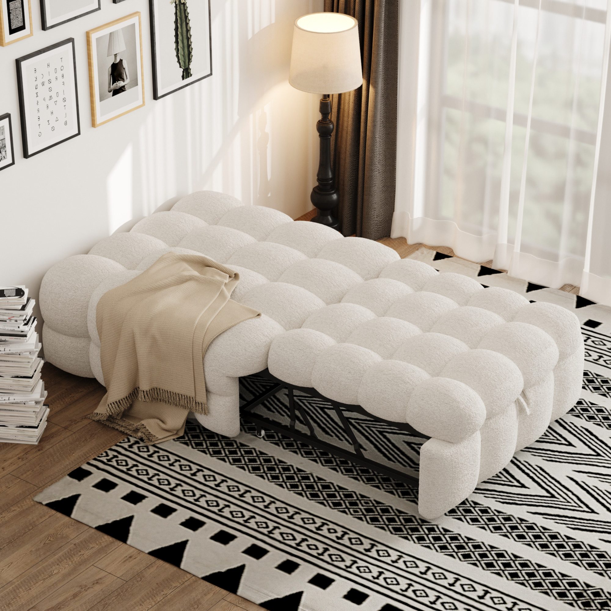 HAUSS SPOLE Schlafsofa 2-in-1-Fußhocker, Ausziehbares Schlafsofa,