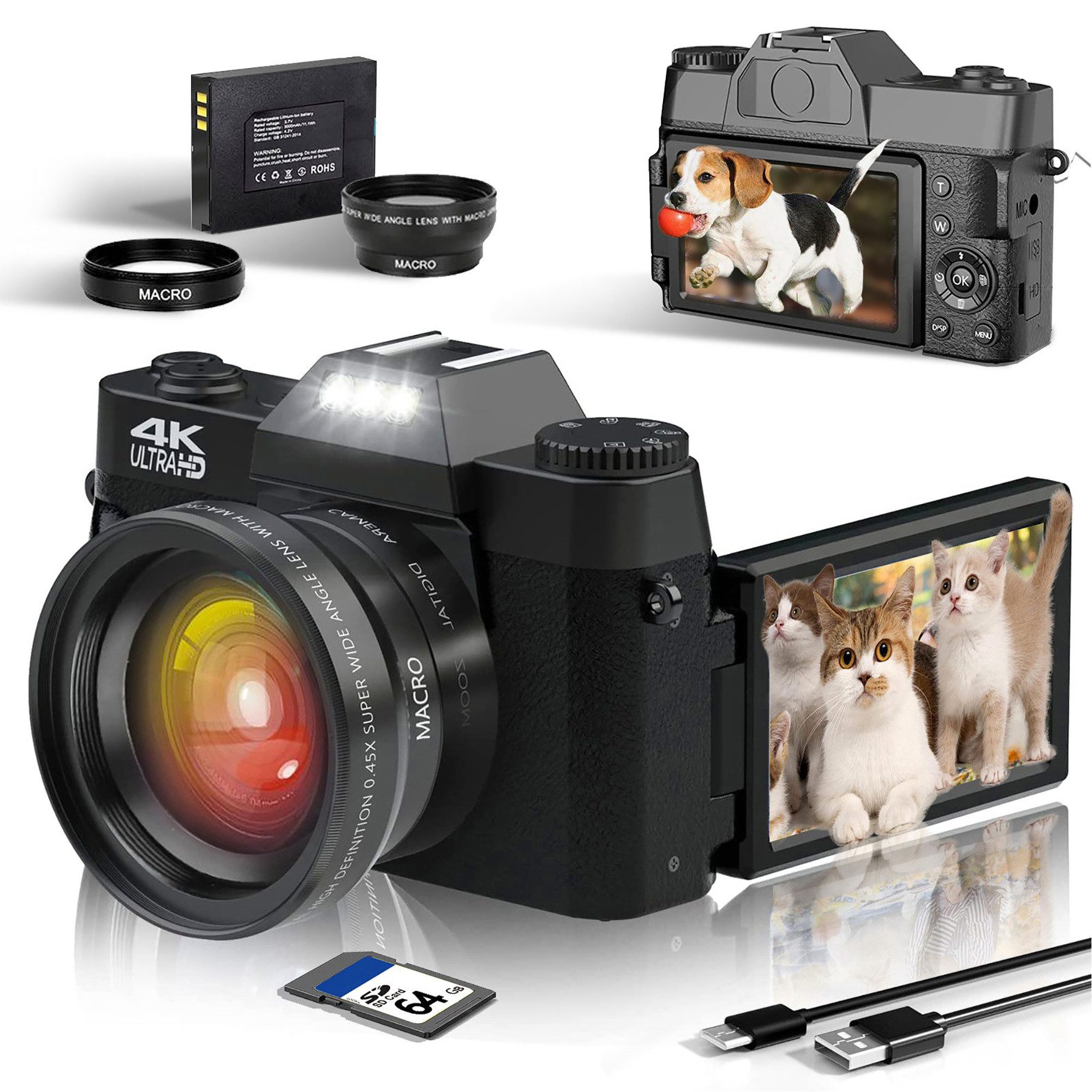 Fine Life Pro Digitalkamera 4K, 48MP