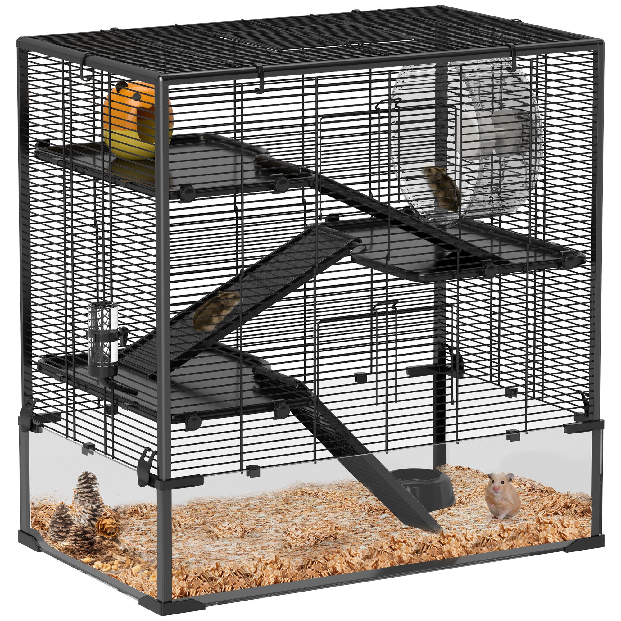 PawHut Kleintierkäfig Hamsterkäfig für Zwerghamster, 4-stufiges