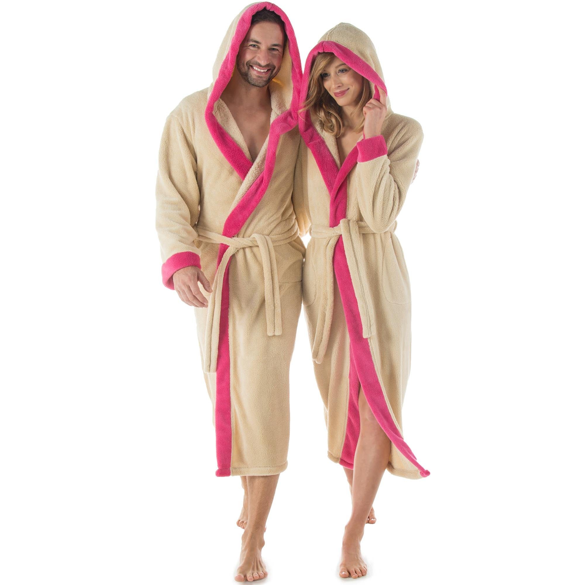 CelinaTex Bademantel Saunamantel Kapuze Fleece Fleece