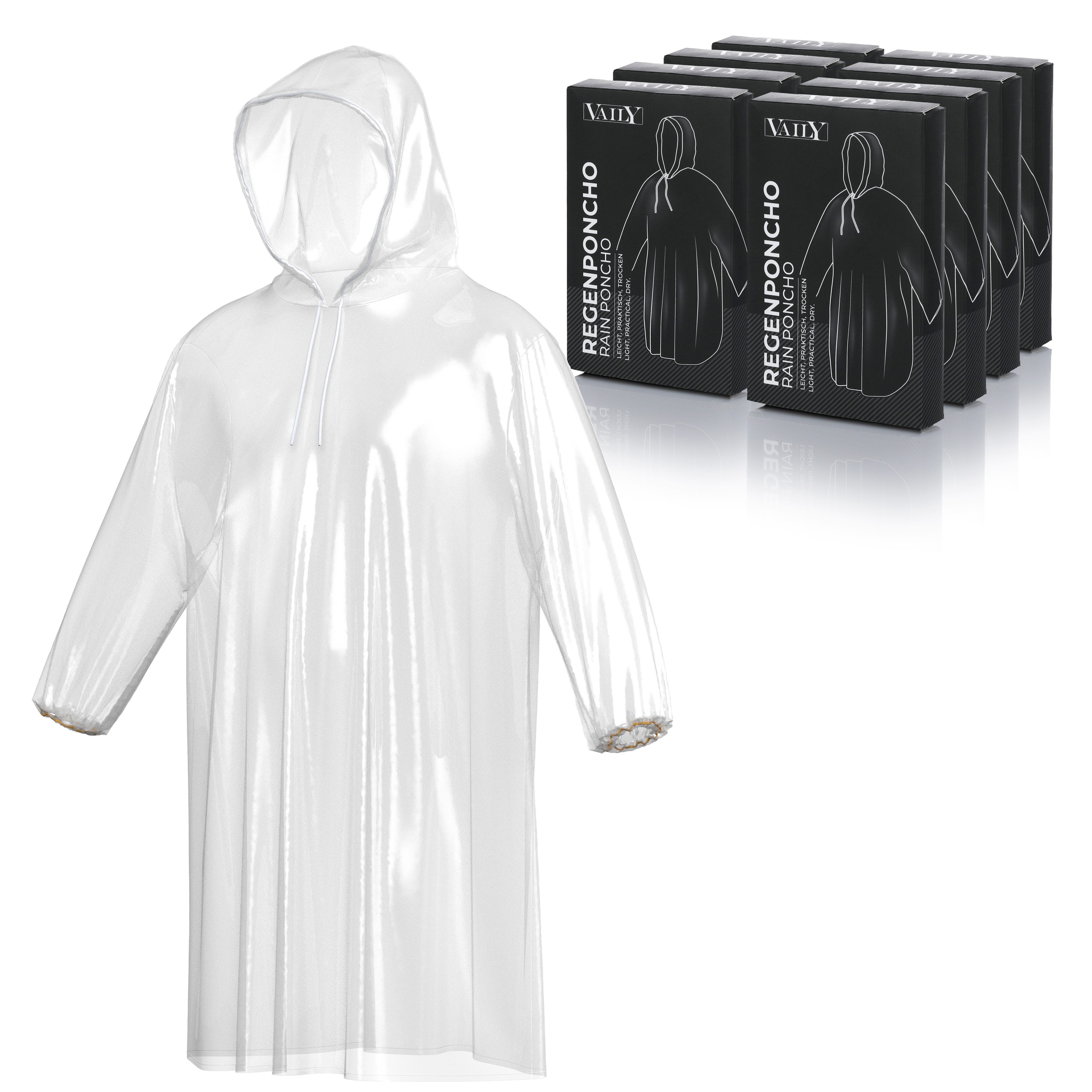 Vaily Regenponcho Einweg-Regenjacke 8er Pack Transparentes