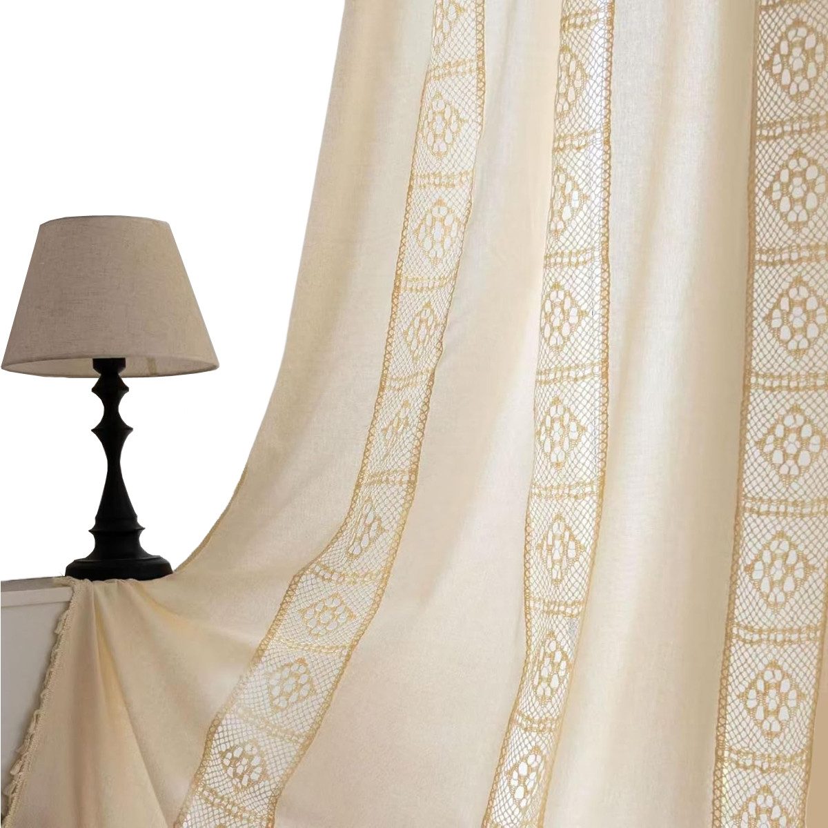 Kaket Gardine Boho-gewebter Vorhang, Vintage-Landhausstil Gardine,