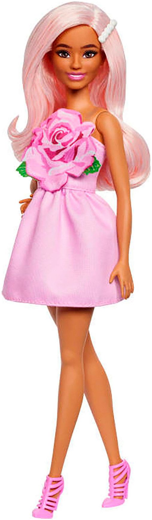 Barbie Anziehpuppe Fashionista Puppe mit Rosenkleid