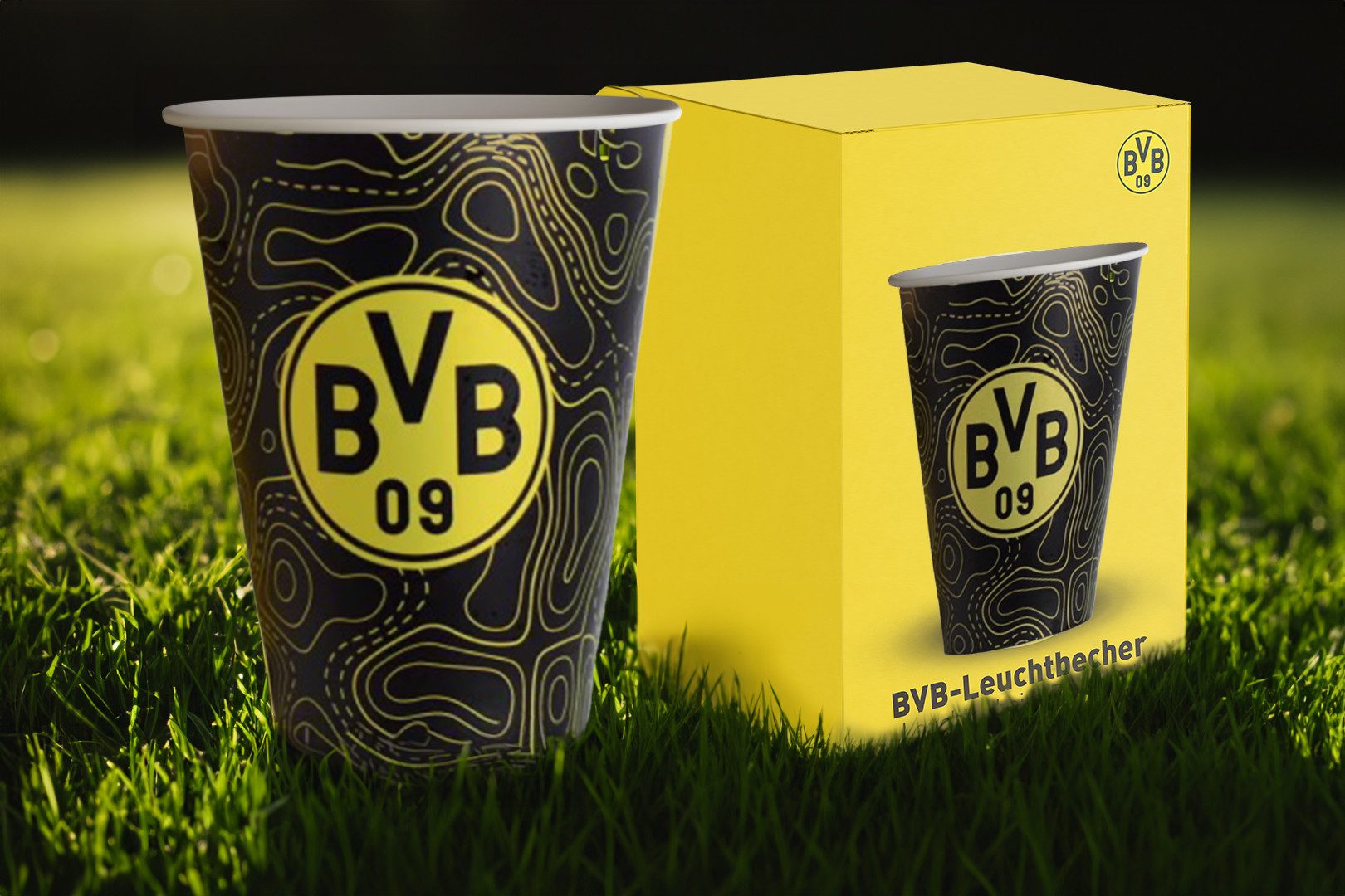 Becher LED Leuchtbecher BVB, Fanartikel leuchtet