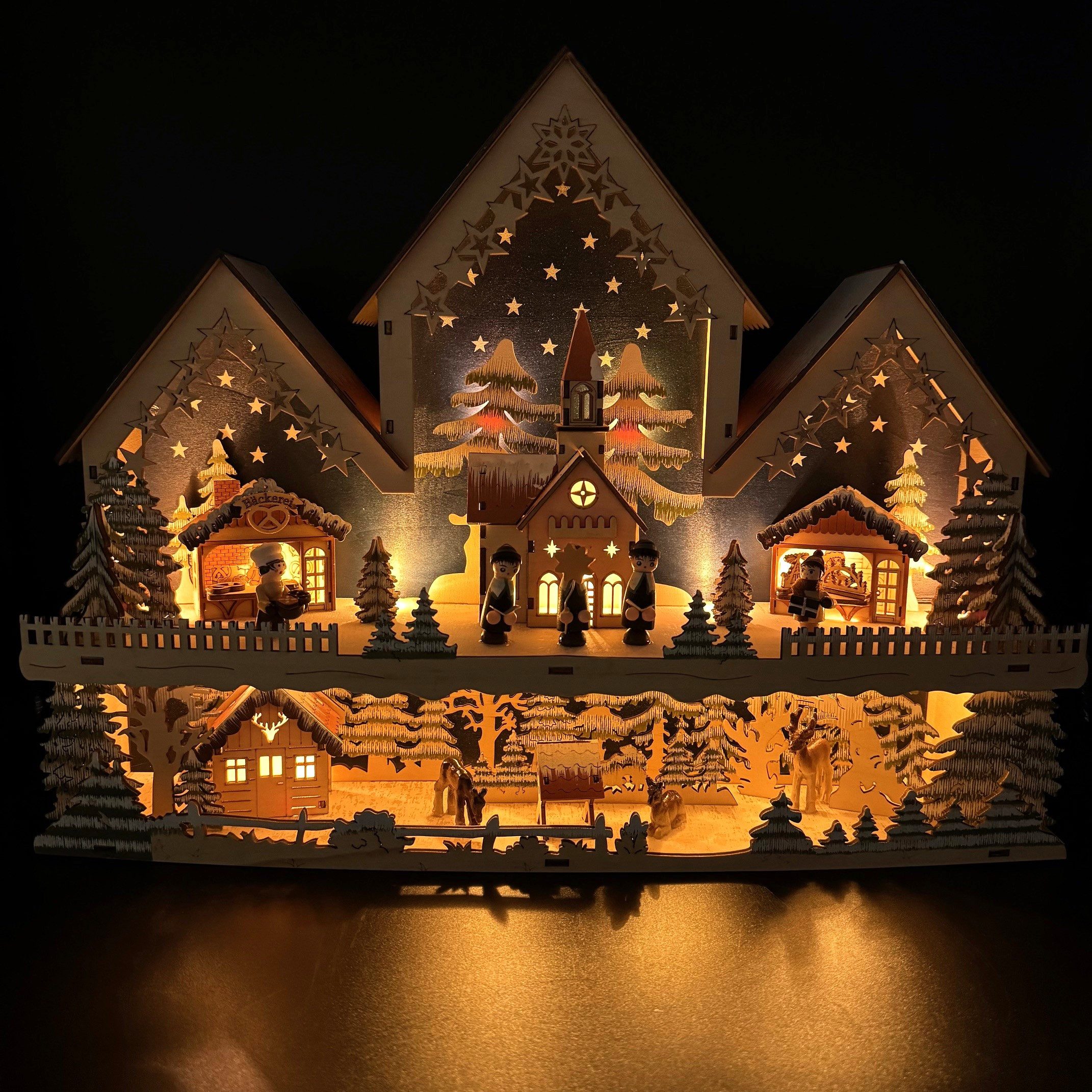 Online-Fuchs LED Schwibbogen Winterdorf mit Kirche