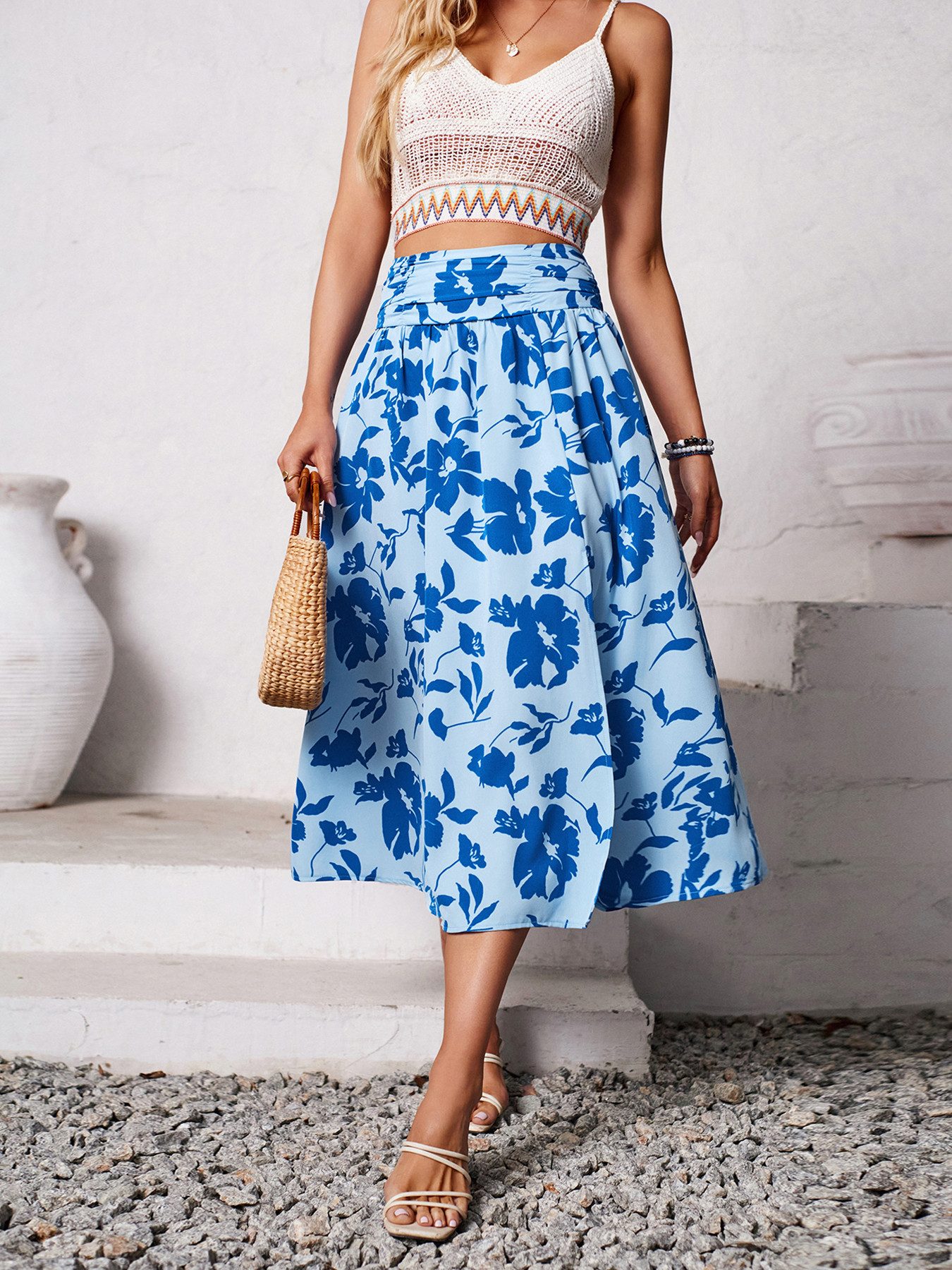 DEBAIJIA Midirock Damen Röcke Sommer Floral