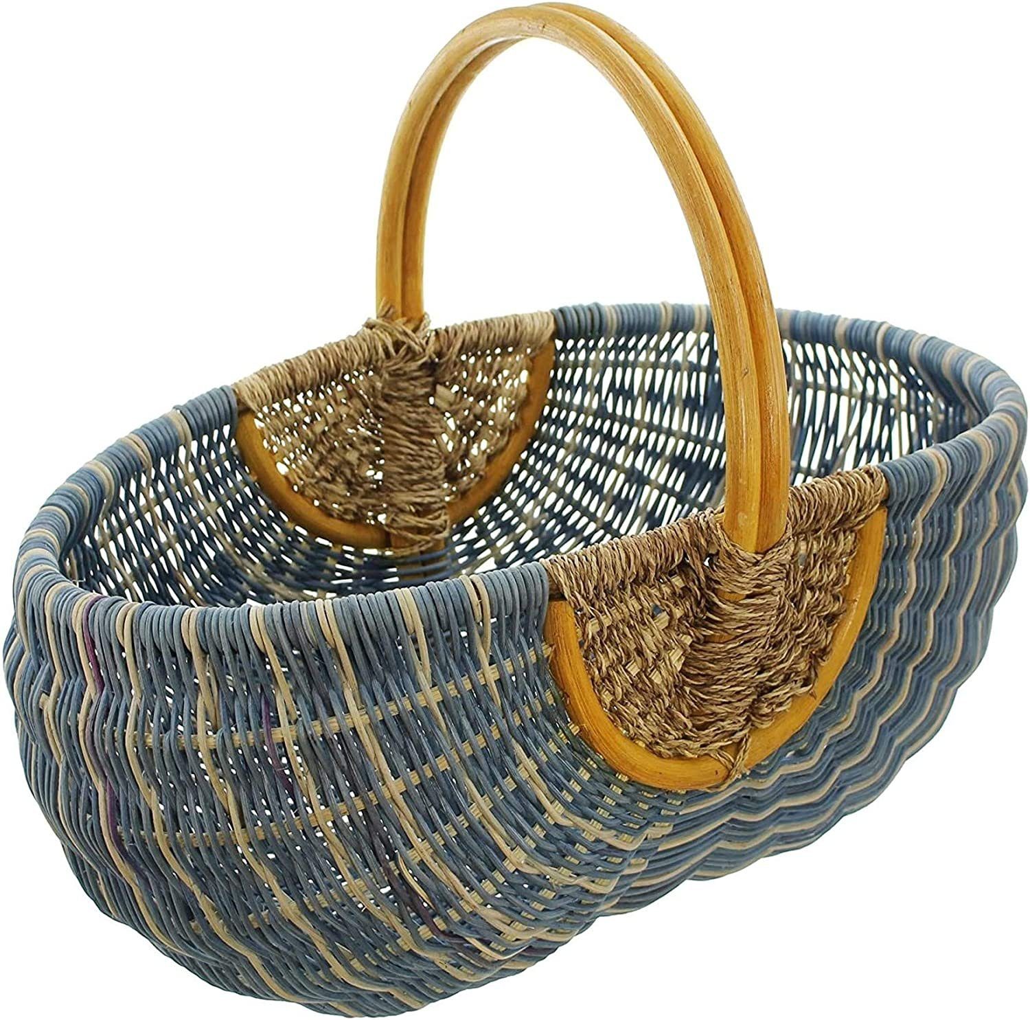 Dekoleidenschaft Einkaufskorb aus Rattan, blau /