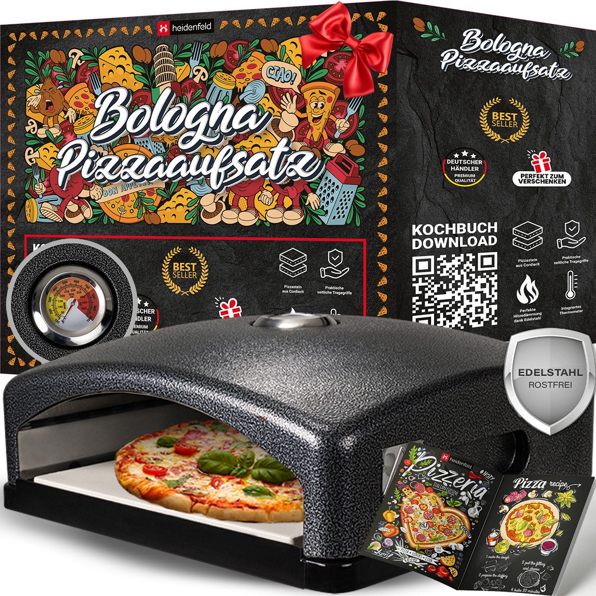 Heidenfeld Pizzaofen-Grillaufsatz Pizzaaufsatz für Gasgrill Bologna
