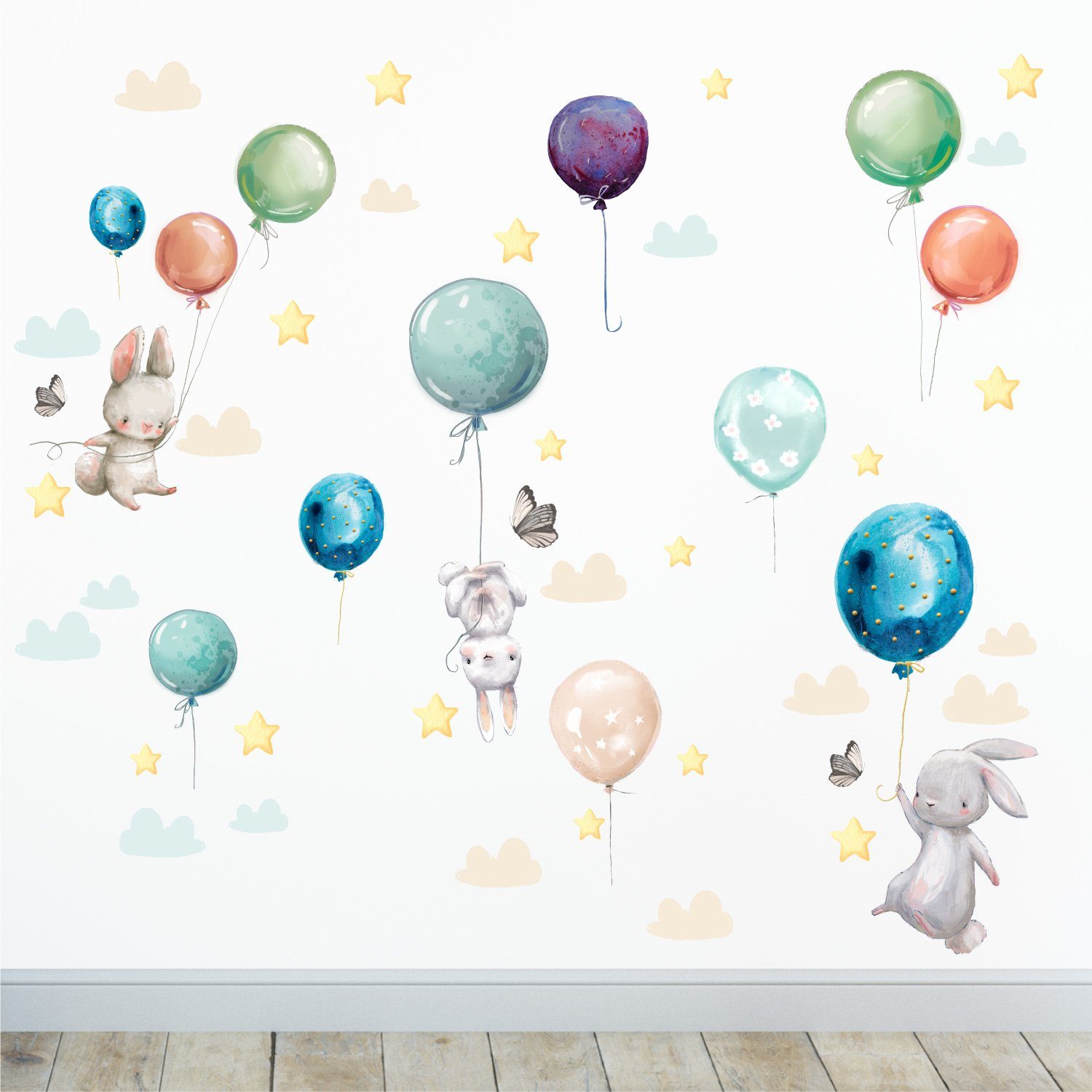 Sunnywall Wandtattoo Ballon Hasen Wandsticker Wandtattoo