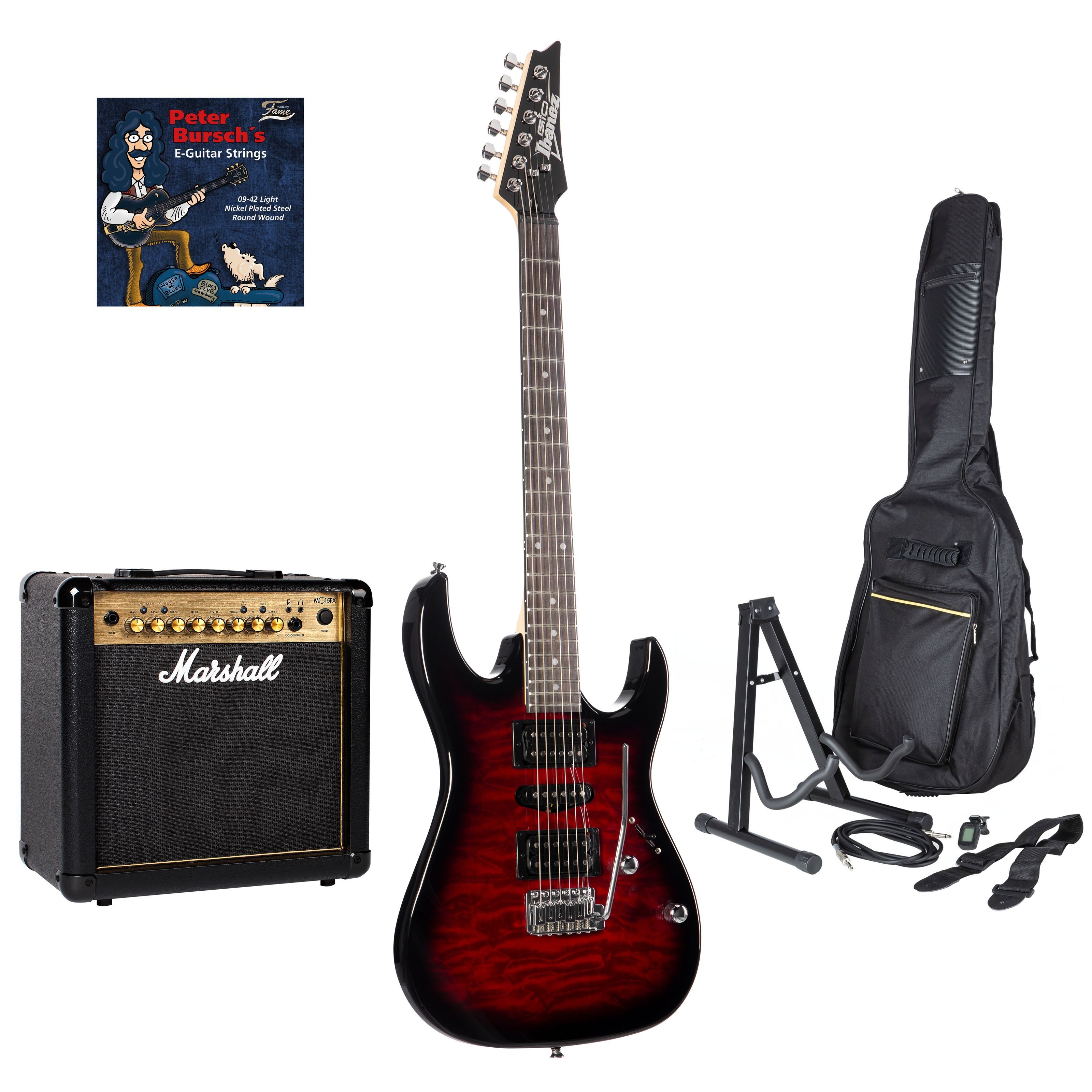 Ibanez E-Gitarre, E-Gitarre Set GRX70QA-TRB Transparent