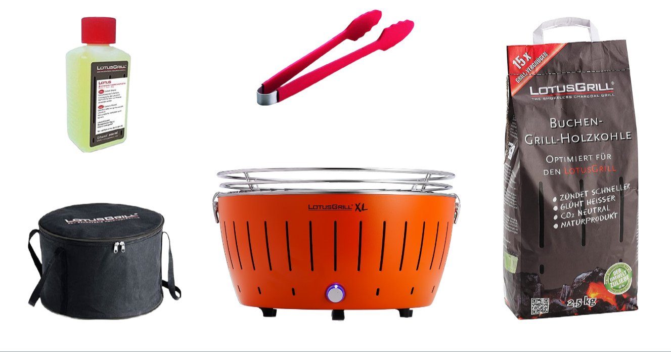 LotusGrill Holzkohlegrill LotusGrill XL Starter-Set Mandarinenorange
