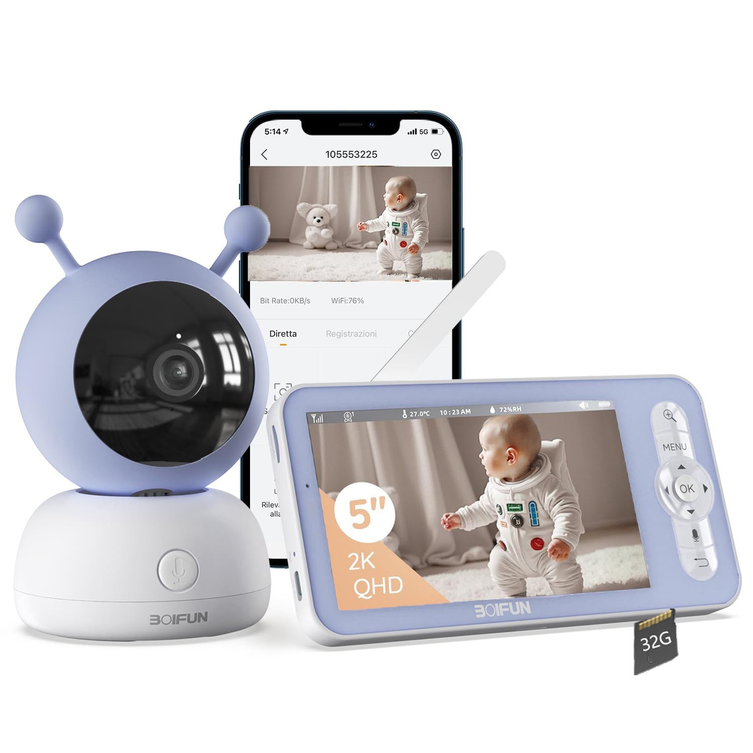 Boifun Babyphone Babyphone mit Kamera 5'