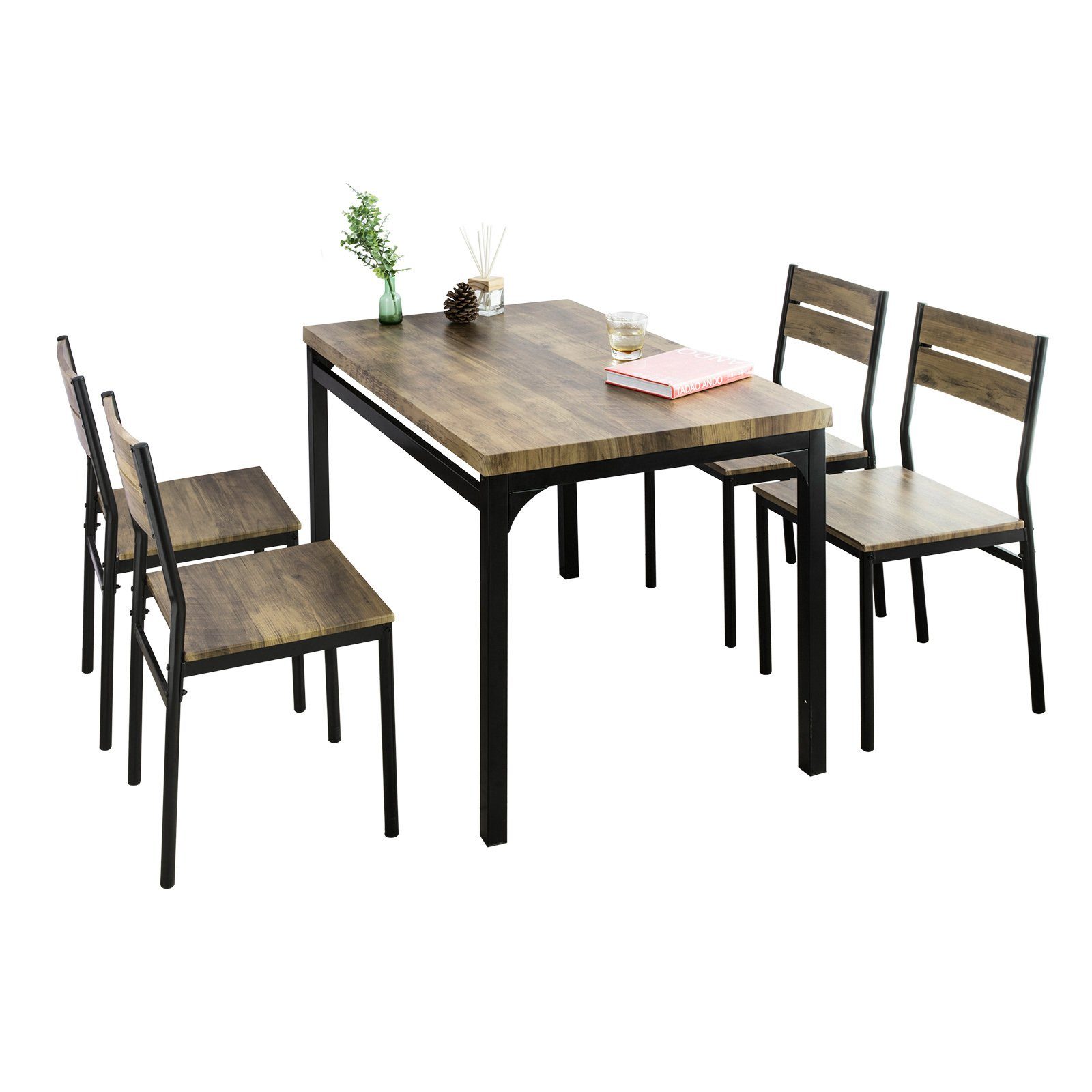SoBuy Essgruppe FST72-Nx4+OGT28-N, 5-teilig Essgruppe Esstisch