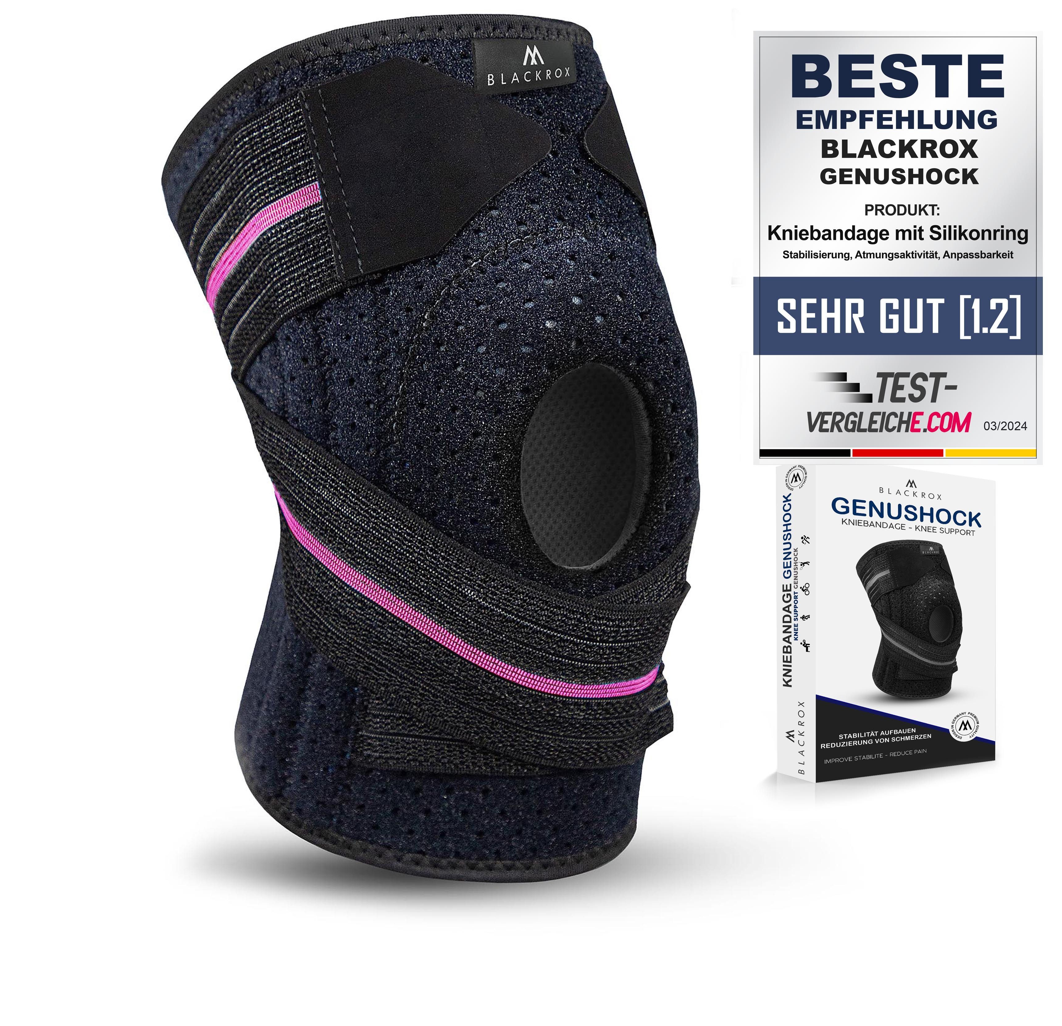BLACKROX Kniebandage mit Silikonring [Vergleichssieger 2024]